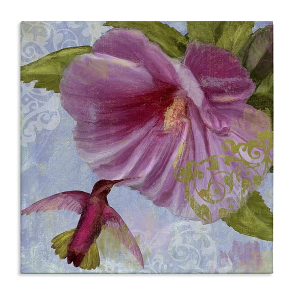 Stupell Industries Hummingbird & Purple Poppy Floral Painting Wrapped Canvas Canvas Art Print Wall Art, 24 x 24