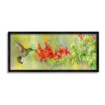 Stupell Industries Hummingbird & Red Lilies Animals & Insects Painting Black Framed Art Print Wall Art, 24 x 10