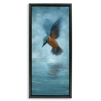Stupell Industries Hummingbird Splashing Surface Animals Painting Black Floater Framed Canvas Art Print Wall Art, 11 x 25