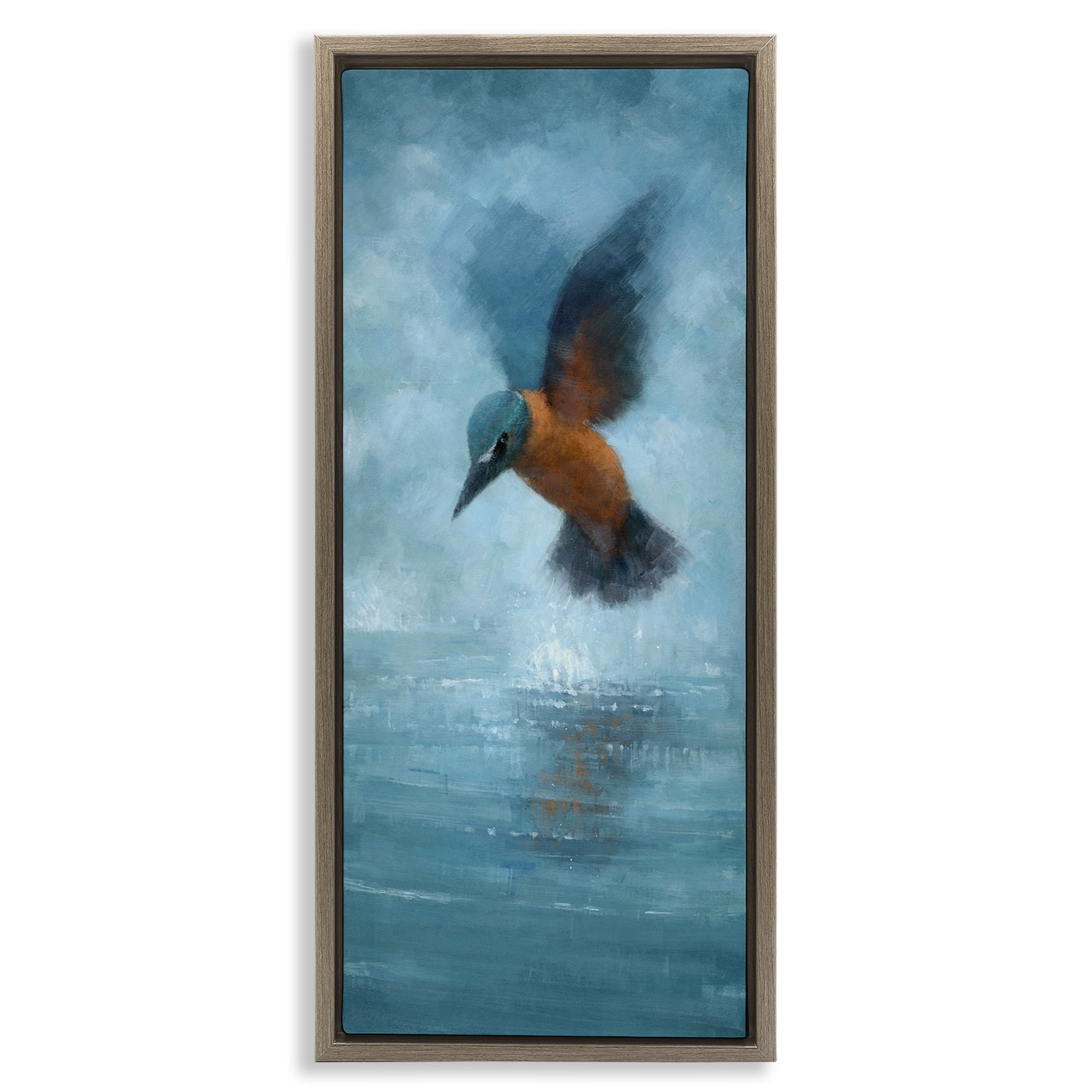 Stupell Industries Hummingbird Splashing Surface Animals Painting Brown Floater Framed Canvas Art Print Wall Art, 14 x 31