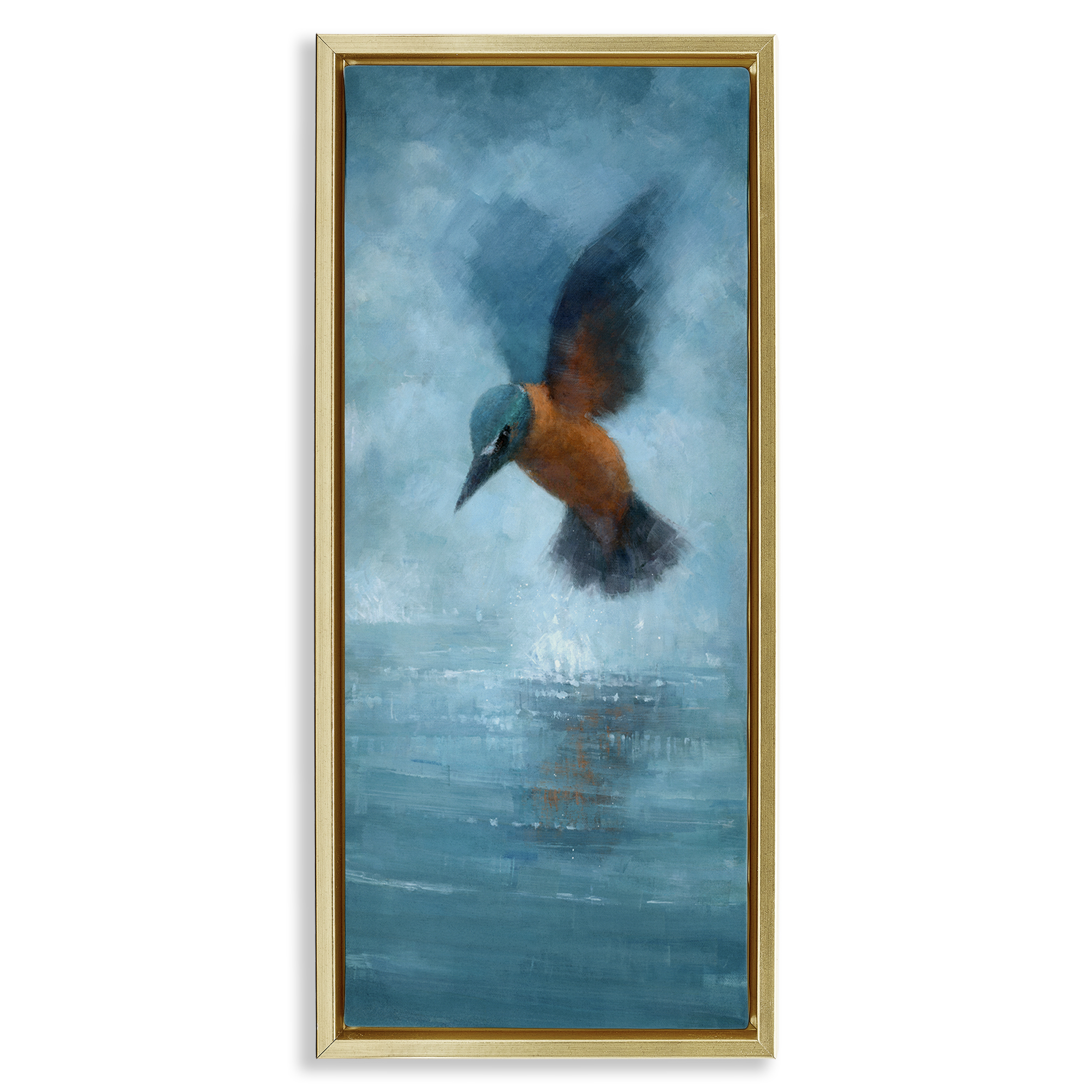 Stupell Industries Hummingbird Splashing Surface Animals Painting Gold Floater Framed Canvas Art Print Wall Art, 11 x 25