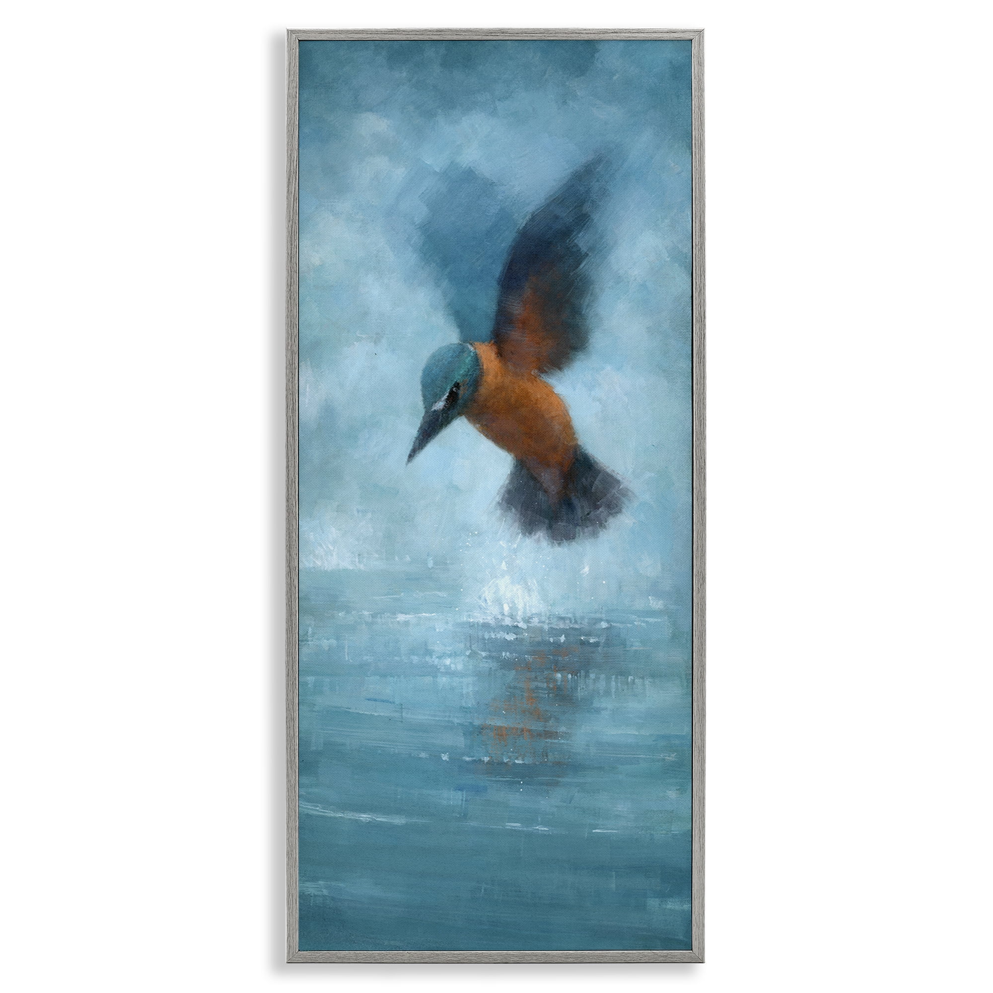 Stupell Industries Hummingbird Splashing Surface Animals Painting Gray Framed Art Print Wall Art, 13 x 30