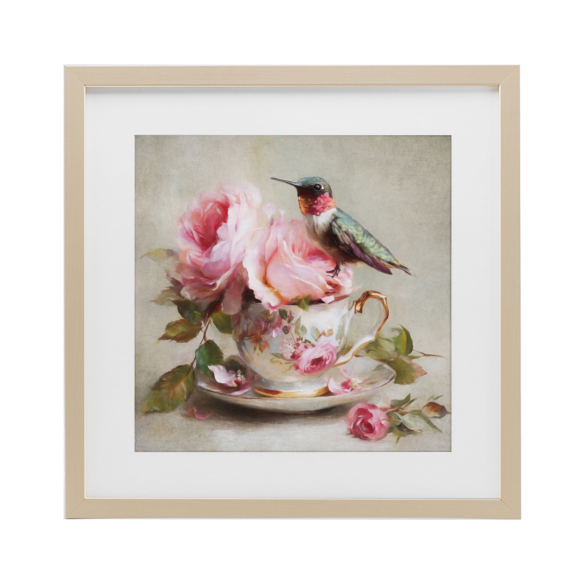 Stupell Industries Hummingbird & Tea Cup Birch Framed Print Under Glass, design by Tina LeCour