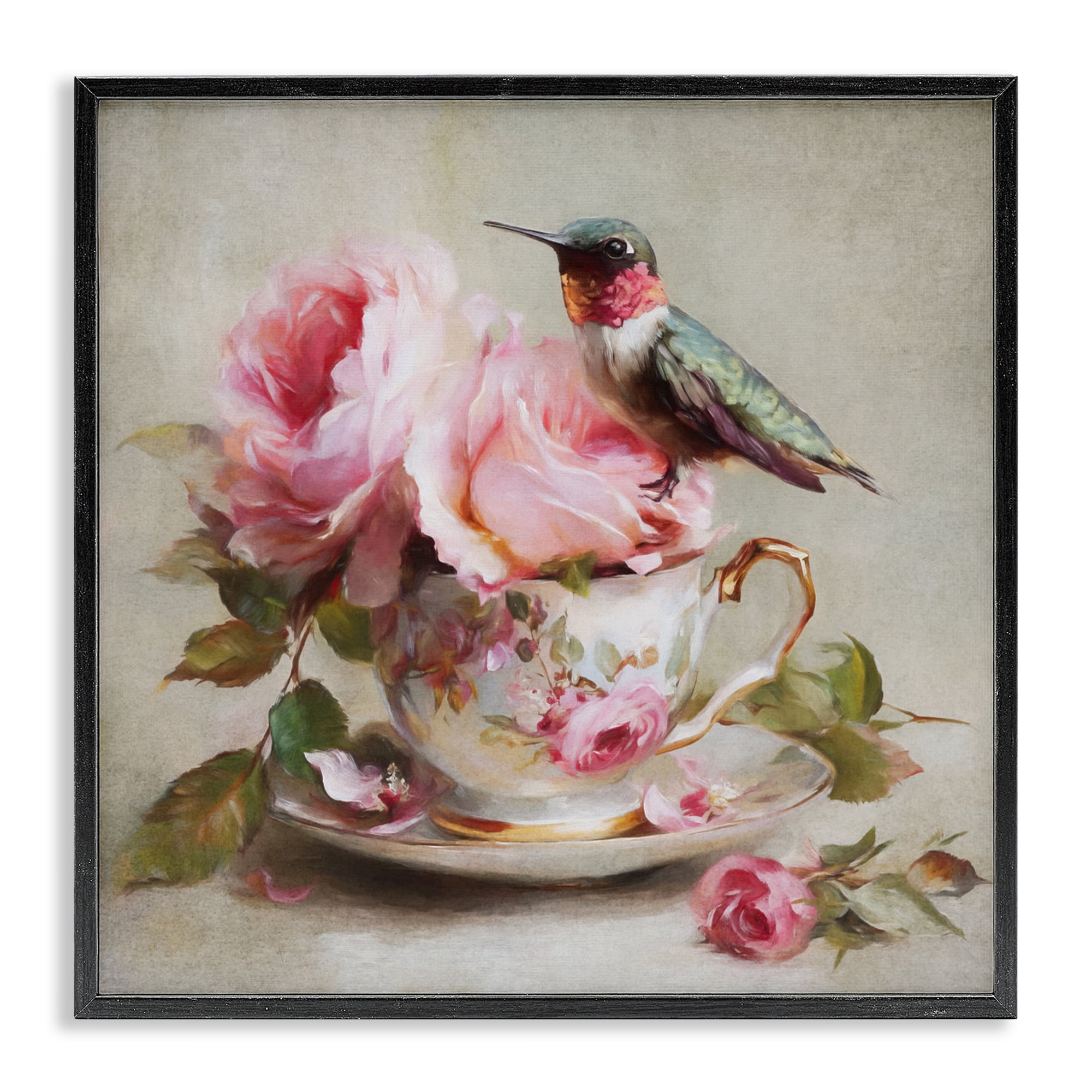 Stupell Industries Hummingbird & Tea Cup Black Framed Giclee Art, design by Tina LeCour