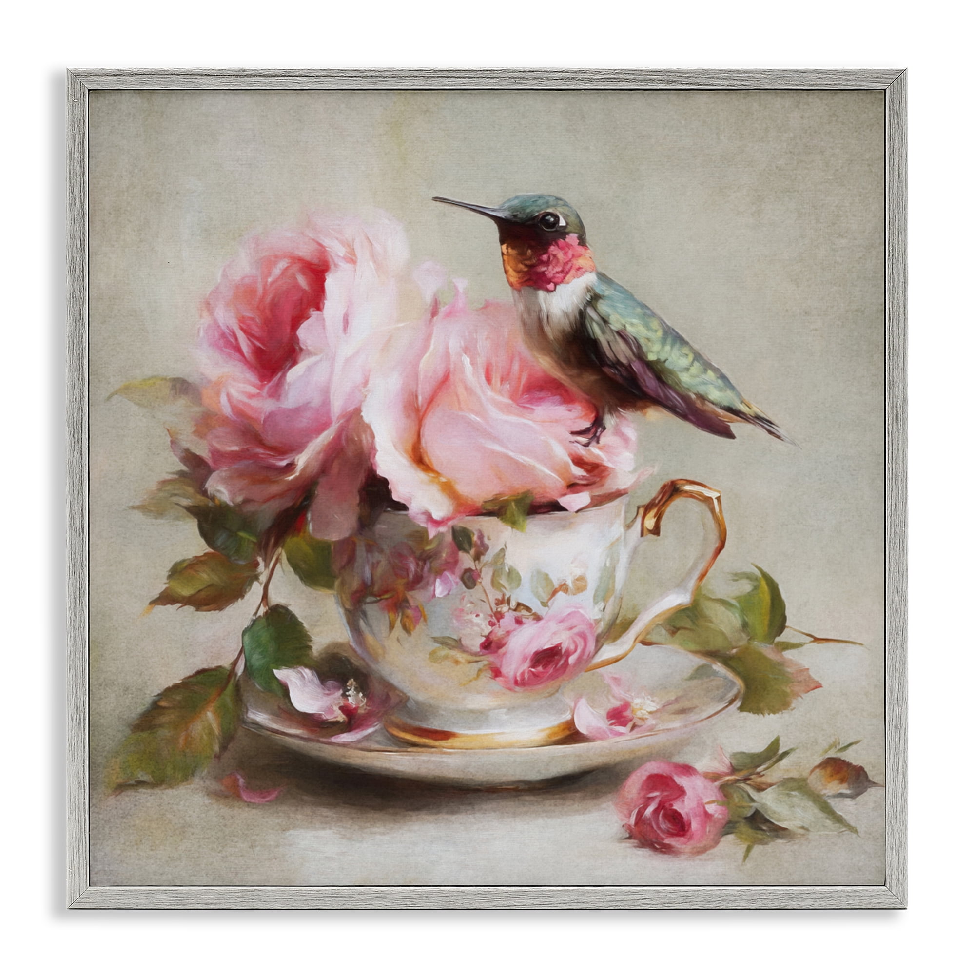 Stupell Industries Hummingbird & Tea Cup Gray Framed Giclee Art, design by Tina LeCour