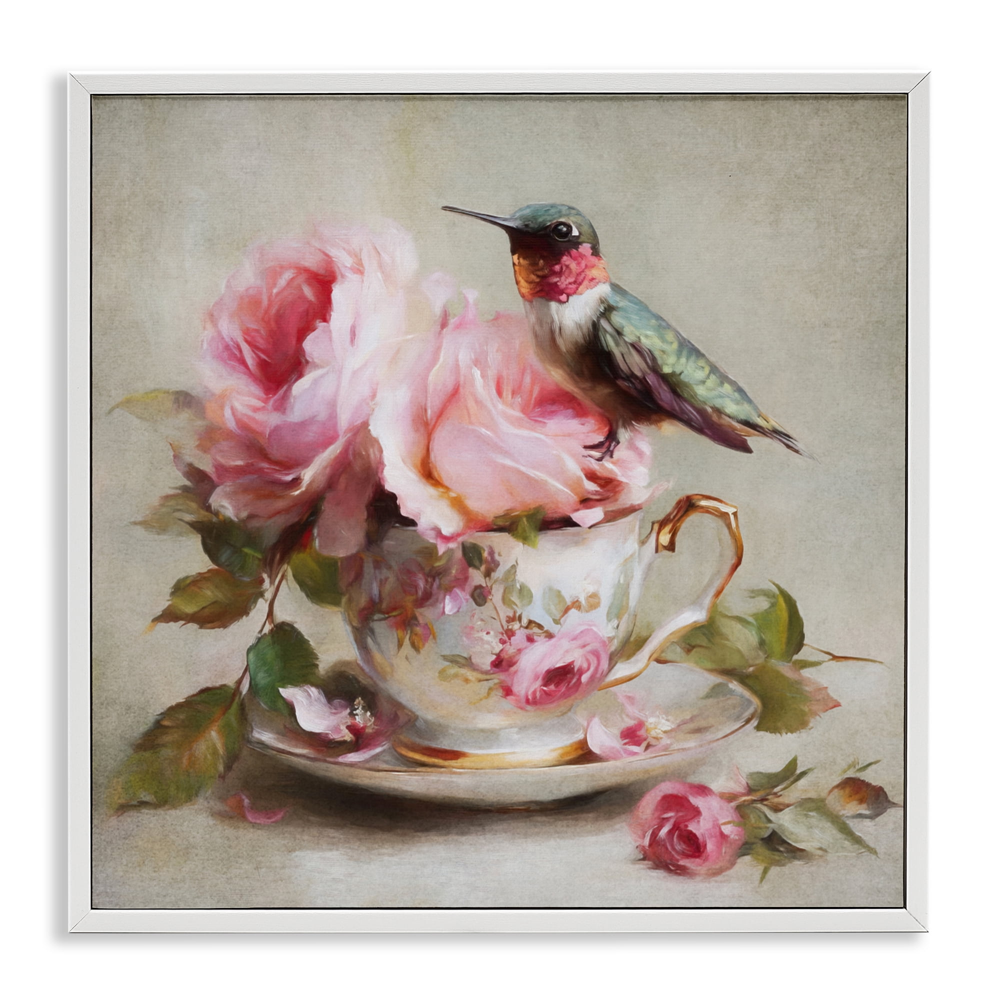 Stupell Industries Hummingbird & Tea Cup White Framed Giclee Art, design by Tina LeCour