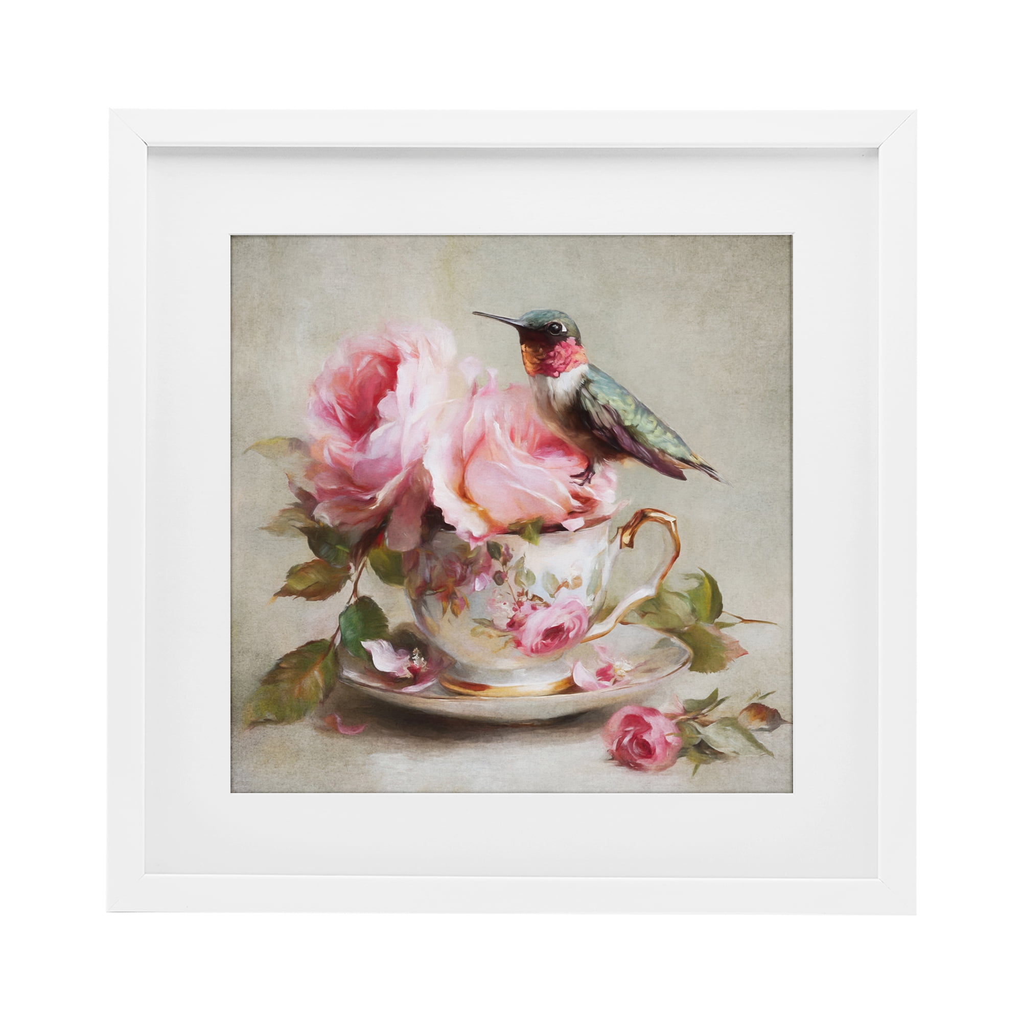 Stupell Industries Hummingbird & Tea Cup White Framed Print Under Glass, design by Tina LeCour