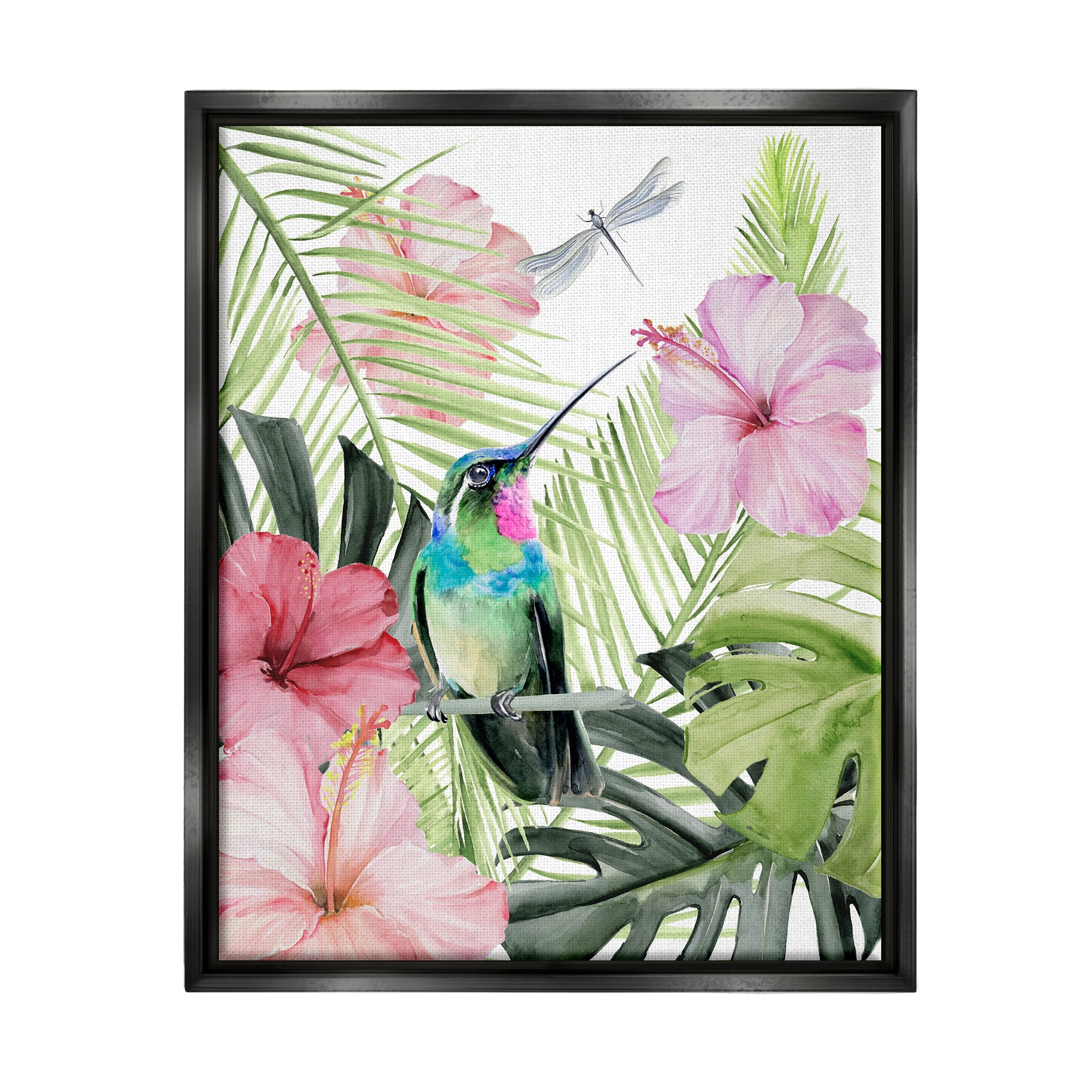 Stupell Industries Hummingbird Tropical Hibiscus Animals & Insects Painting Black Floater Framed Art Print Wall Art