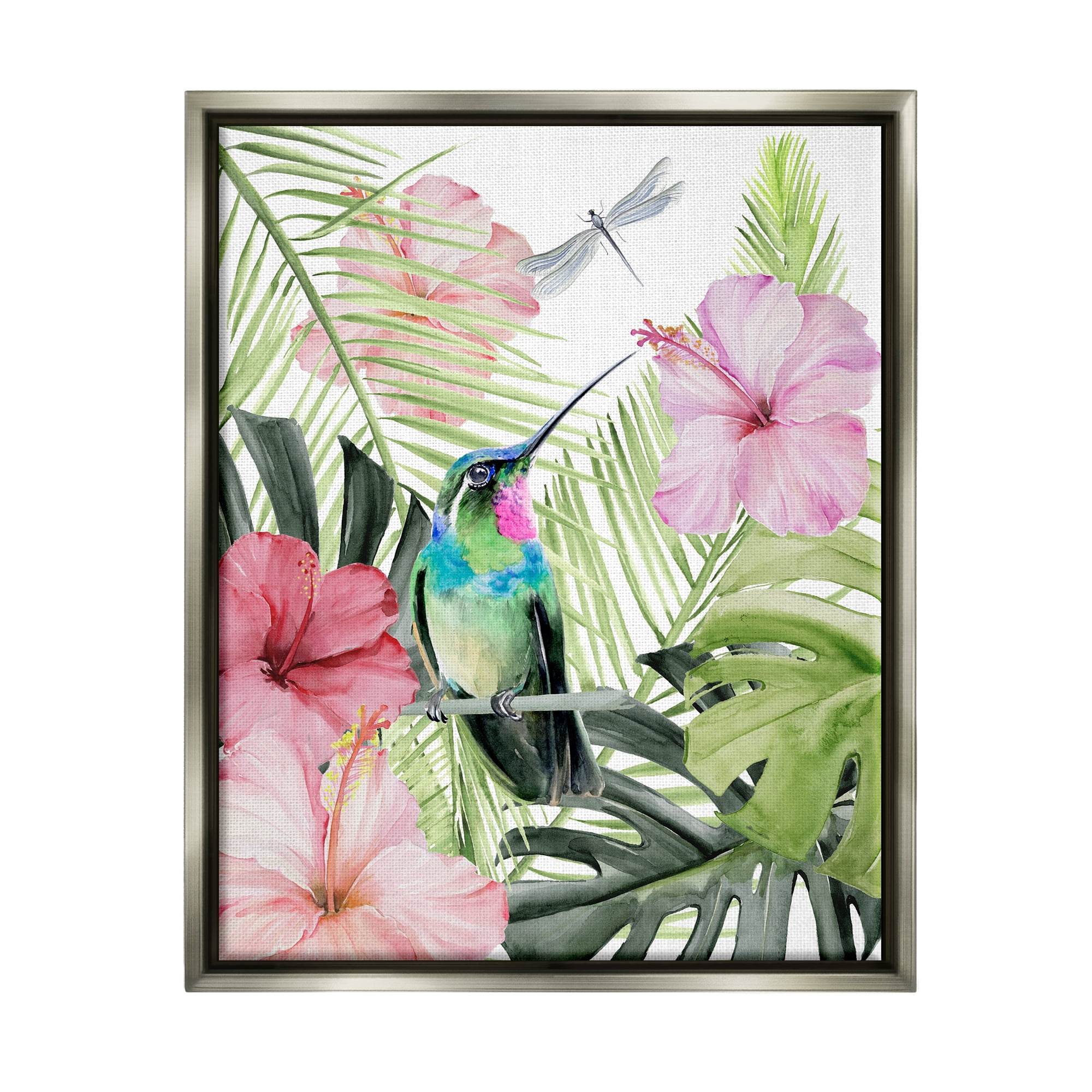 Stupell Industries Hummingbird Tropical Hibiscus Animals & Insects Painting Gray Floater Framed Art Print Wall Art