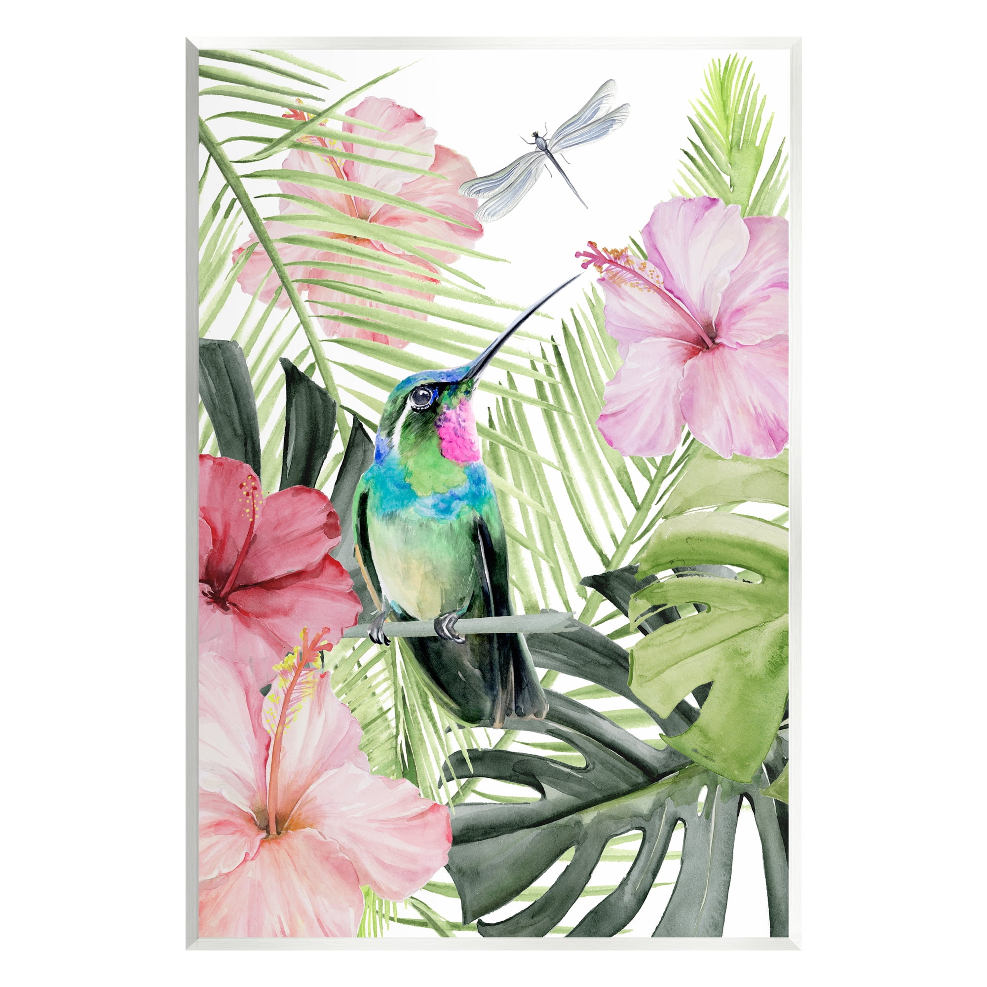 Stupell Industries Hummingbird Tropical Hibiscus Animals & Insects Painting Unframed Art Print Wall Art