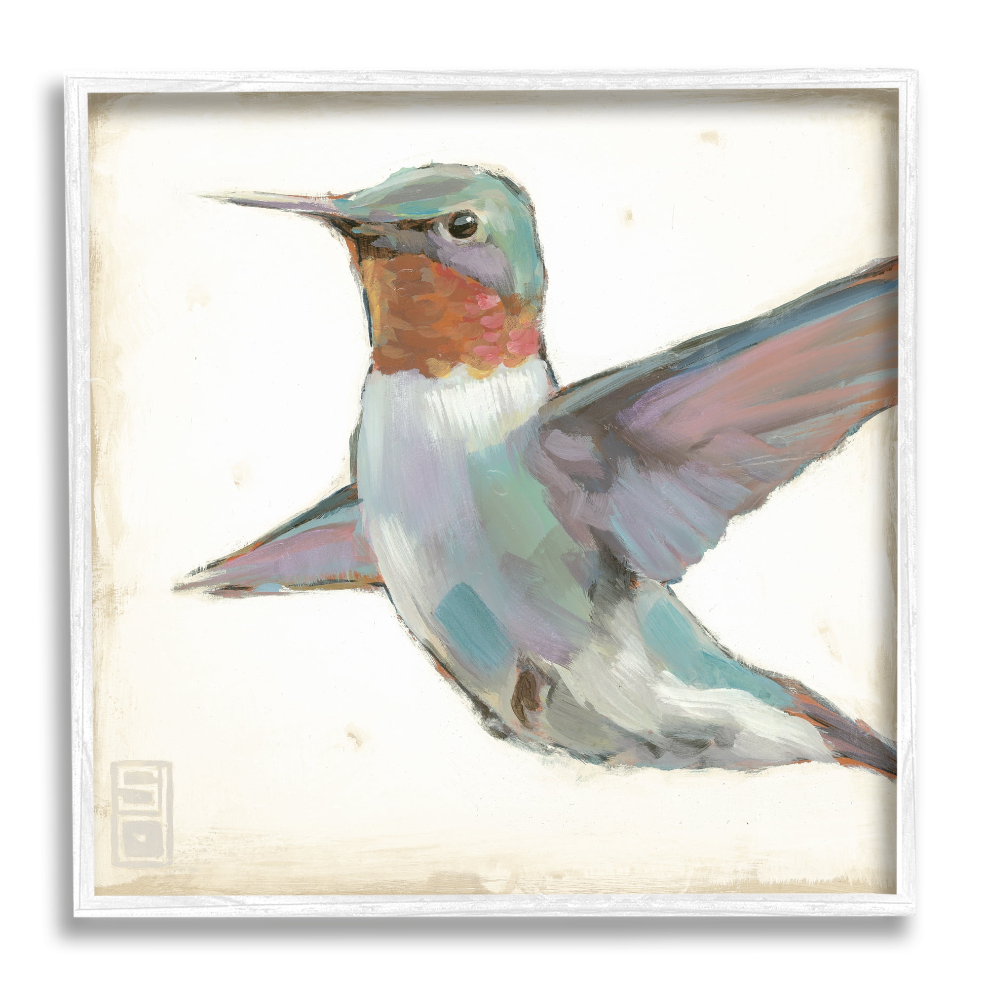 Stupell Industries Hummingbird in Flight Animals & Insects Painting White Framed Art Print Wall Art, 17 x 17