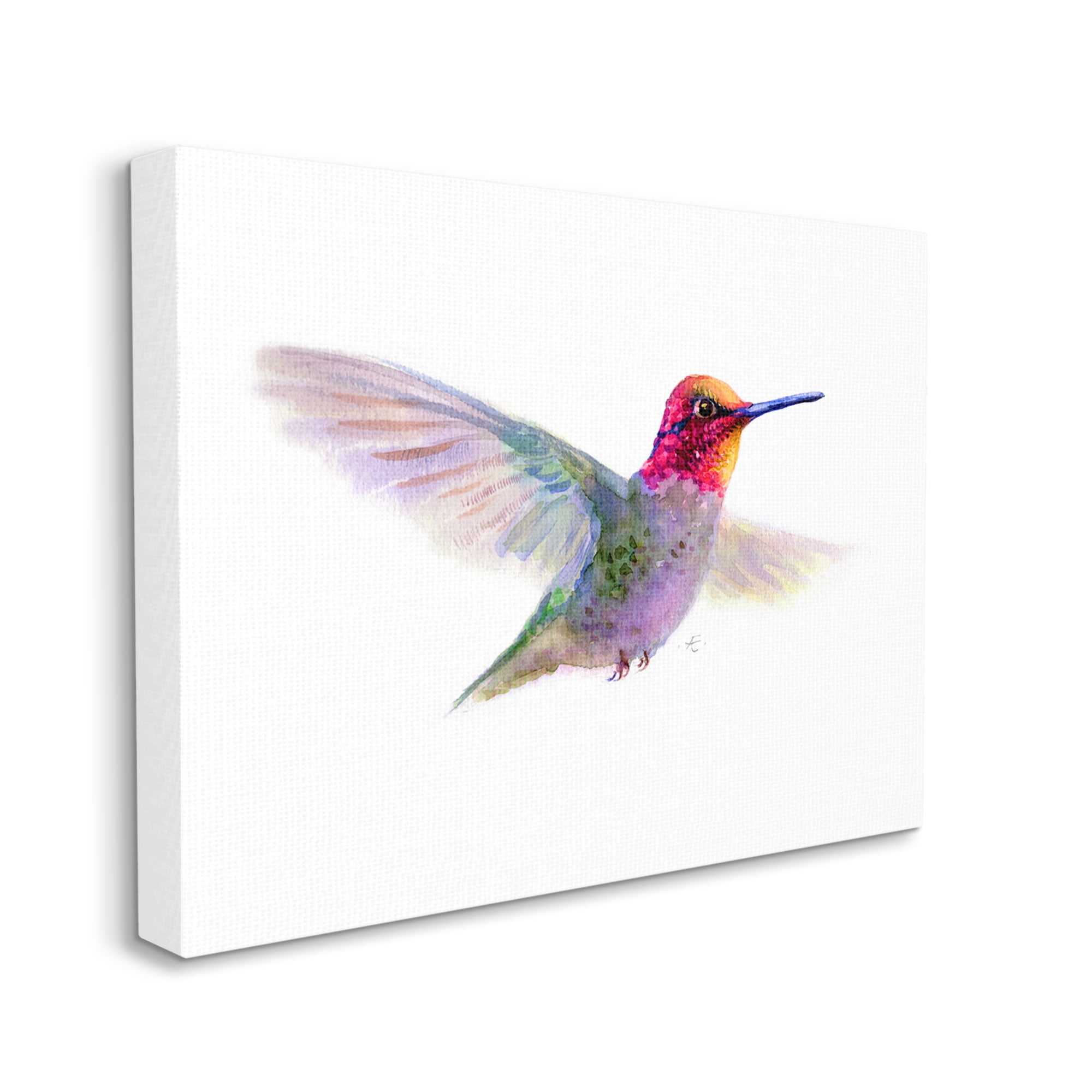 Stupell Industries Hummingbird in Flight Pink Purple Bird Watercolor Animals & Insects Painting Gallery Wrapped Canvas Print Wall Art, 24 x 30