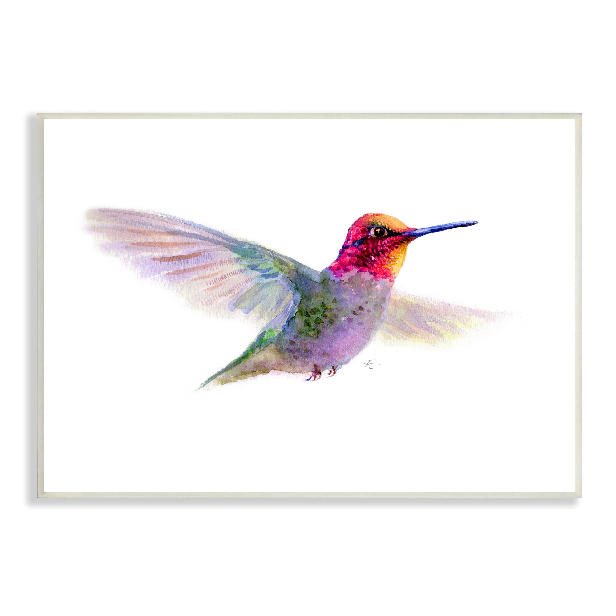 Stupell Industries Hummingbird in Flight Pink Purple Bird Watercolor Animals & Insects Painting Unframed Art Print Wall Art, 13 x 19