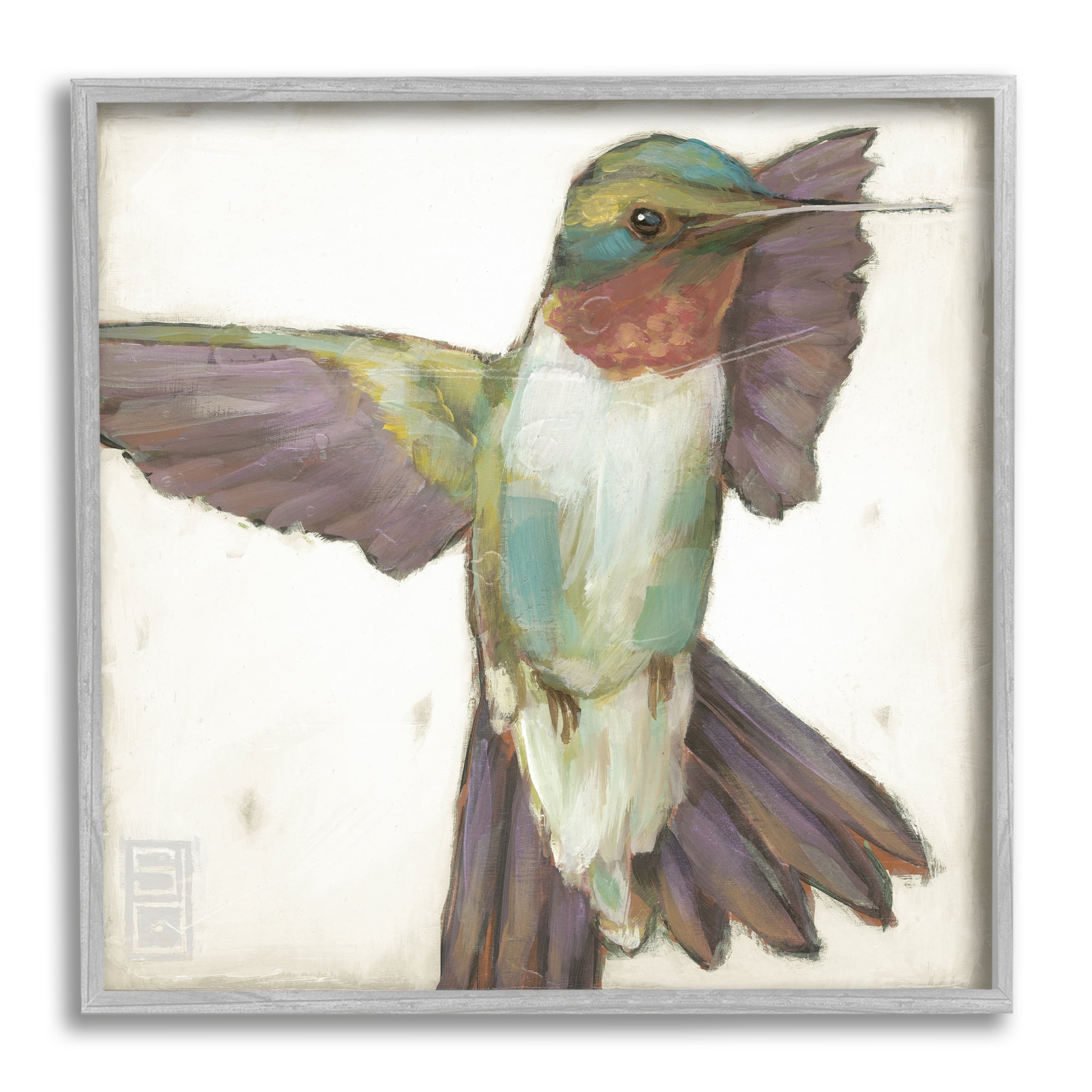 Stupell Industries Hummingbird in Muted Tones Animals & Insects Painting Gray Framed Art Print Wall Art, 24 x 24