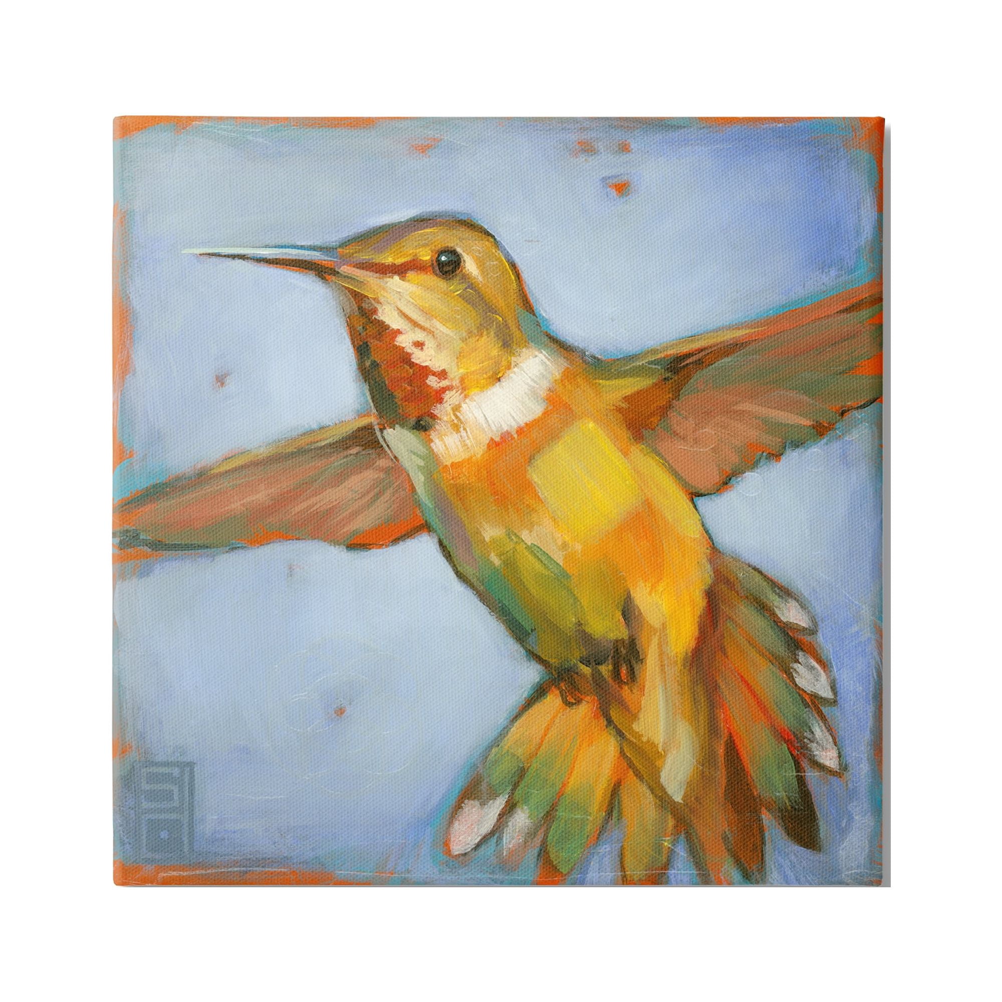 Stupell Industries Hummingbird on Blue Animals & Insects Painting Gallery Wrapped Canvas Print Wall Art, 24 x 24