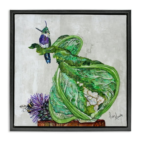 Stupell Industries Hummingbird on Cauliflower Black Framed Floater Canvas Wall Art design by Lisa Morales, 25 x 25
