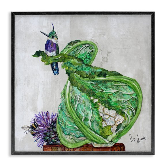 Stupell Industries Hummingbird on Cauliflower Black Framed Giclee Art design by Lisa Morales, 24 x 24