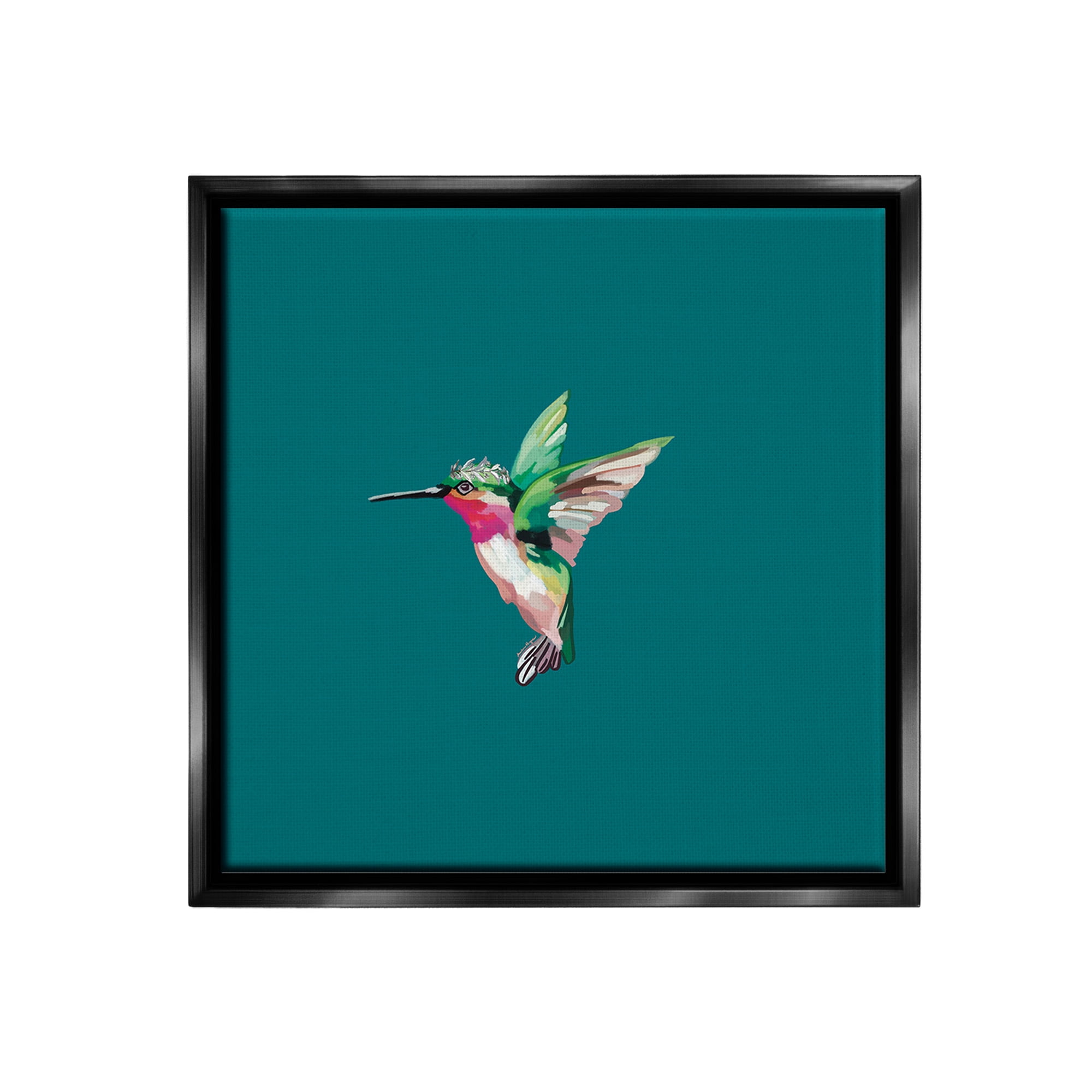 Stupell Industries Hummingbird with Crown Animals & Insects Painting Black Floater Framed Canvas Art Print Wall Art, 25 x 25