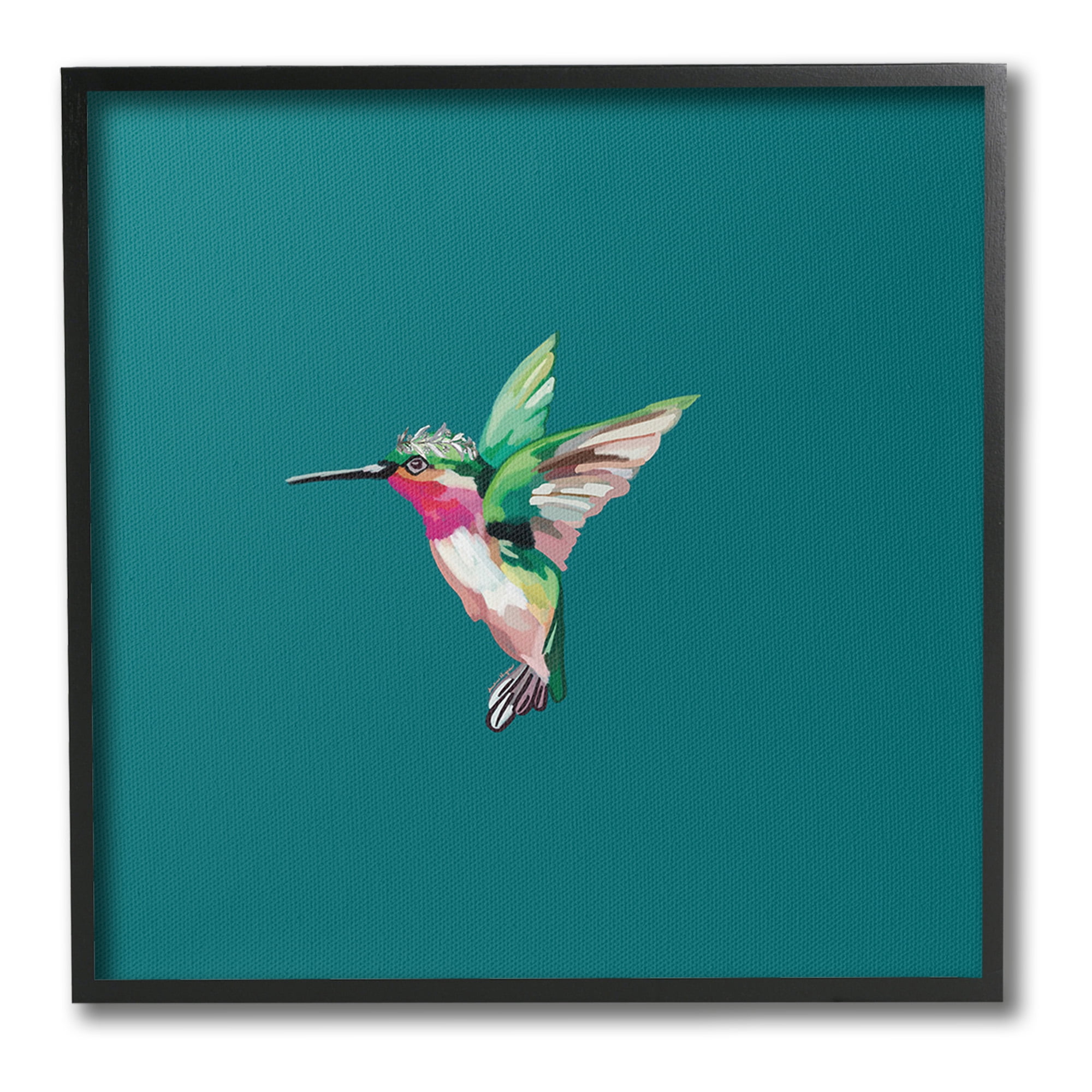 Stupell Industries Hummingbird with Crown Animals & Insects Painting Black Framed Art Print Wall Art, 17 x 17