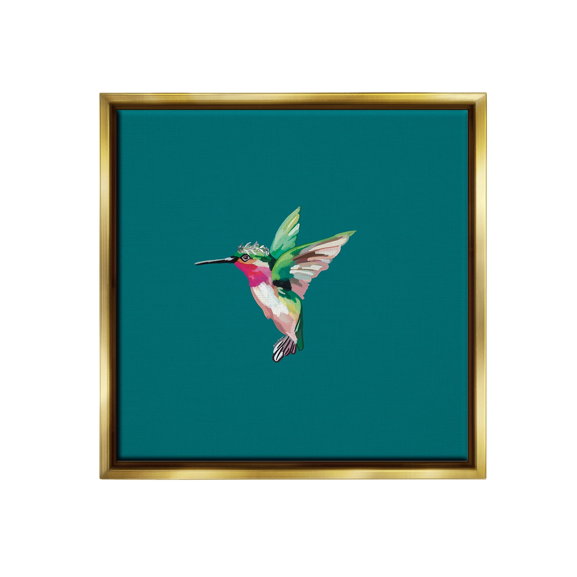 Stupell Industries Hummingbird with Crown Animals & Insects Painting Gold Floater Framed Canvas Art Print Wall Art, 18 x 18