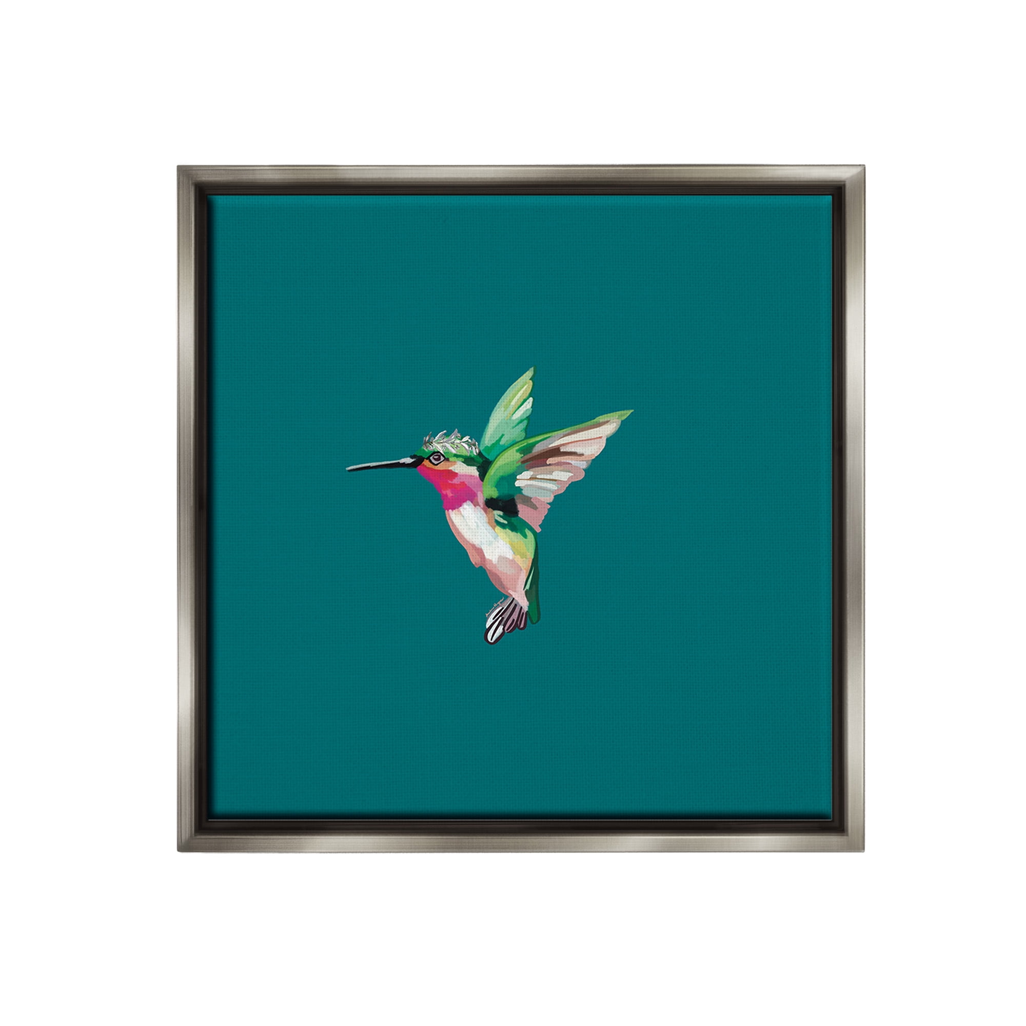 Stupell Industries Hummingbird with Crown Animals & Insects Painting Gray Floater Framed Canvas Art Print Wall Art, 25 x 25