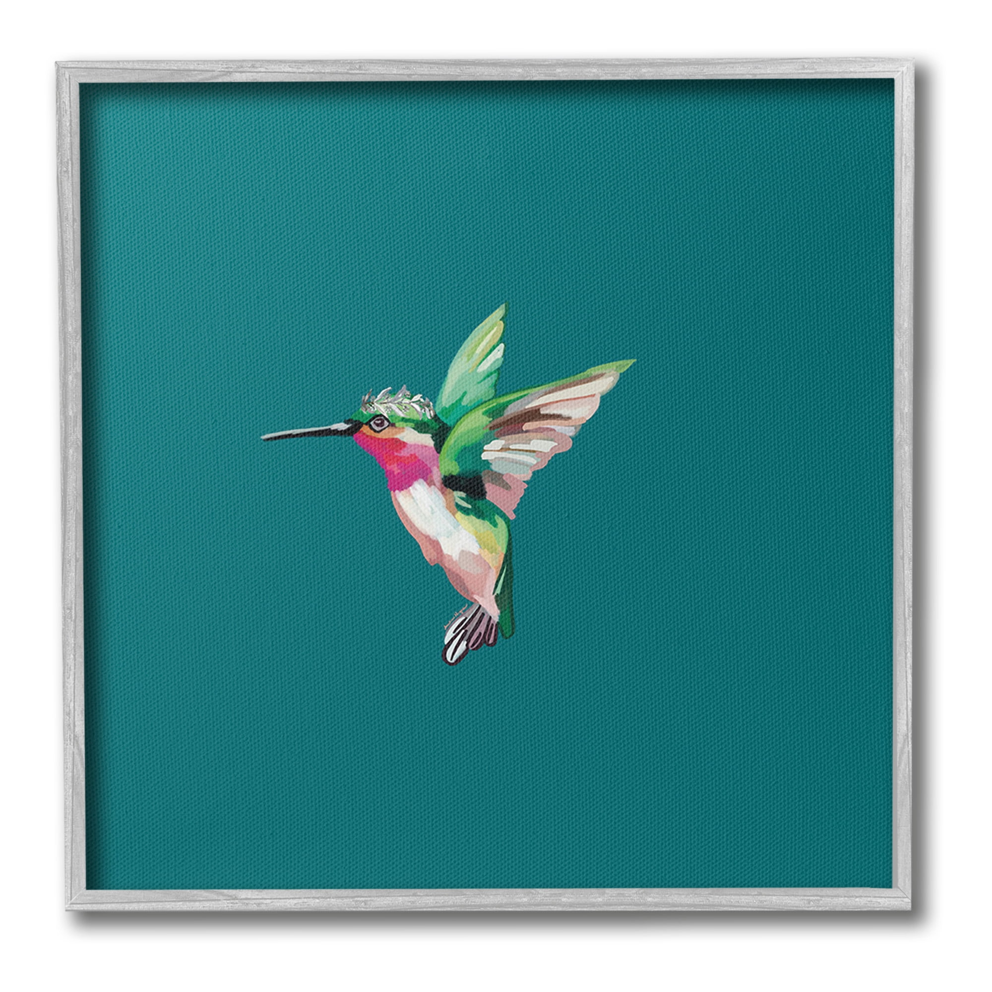 Stupell Industries Hummingbird with Crown Animals & Insects Painting Gray Framed Art Print Wall Art, 24 x 24