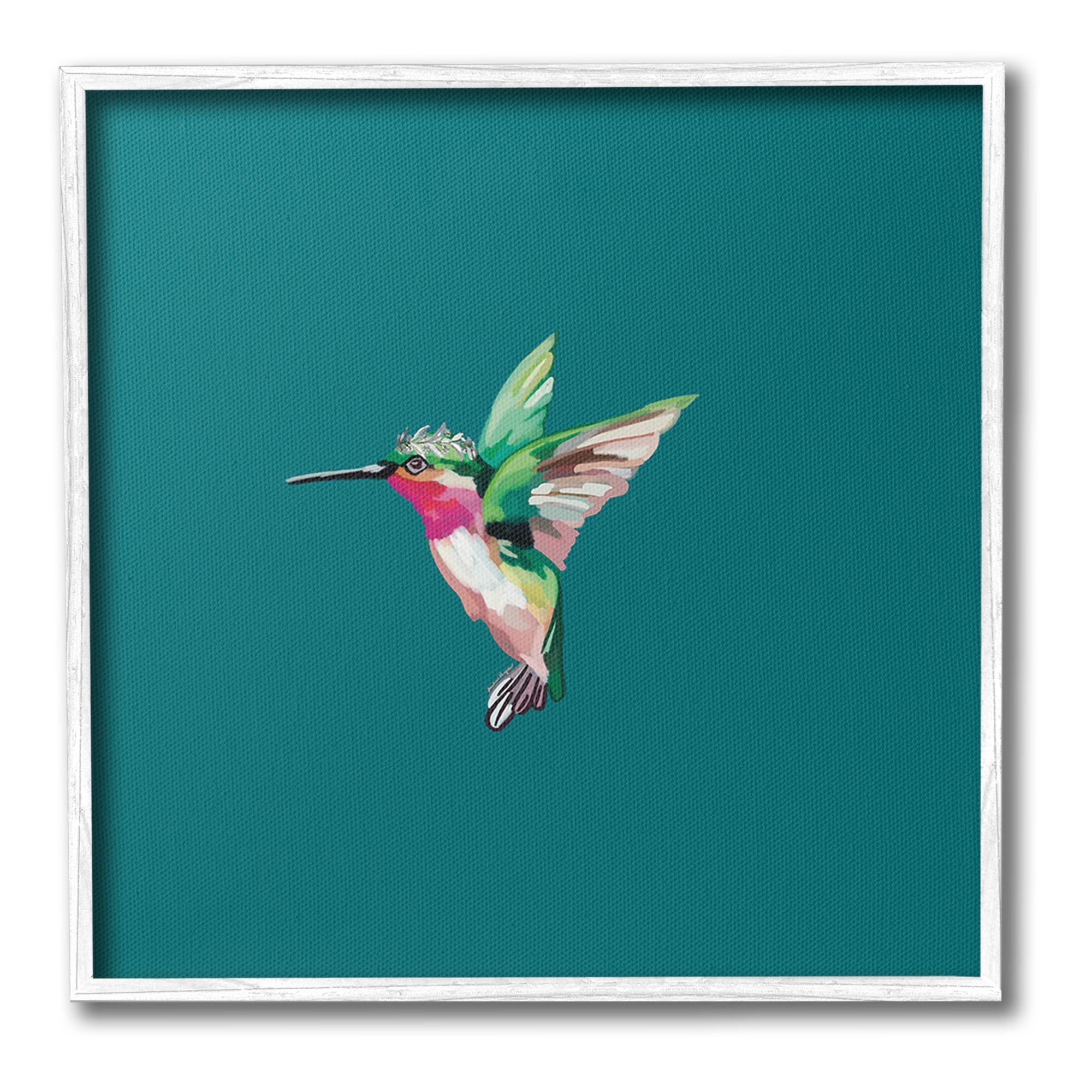 Stupell Industries Hummingbird with Crown Animals & Insects Painting White Framed Art Print Wall Art, 12 x 12