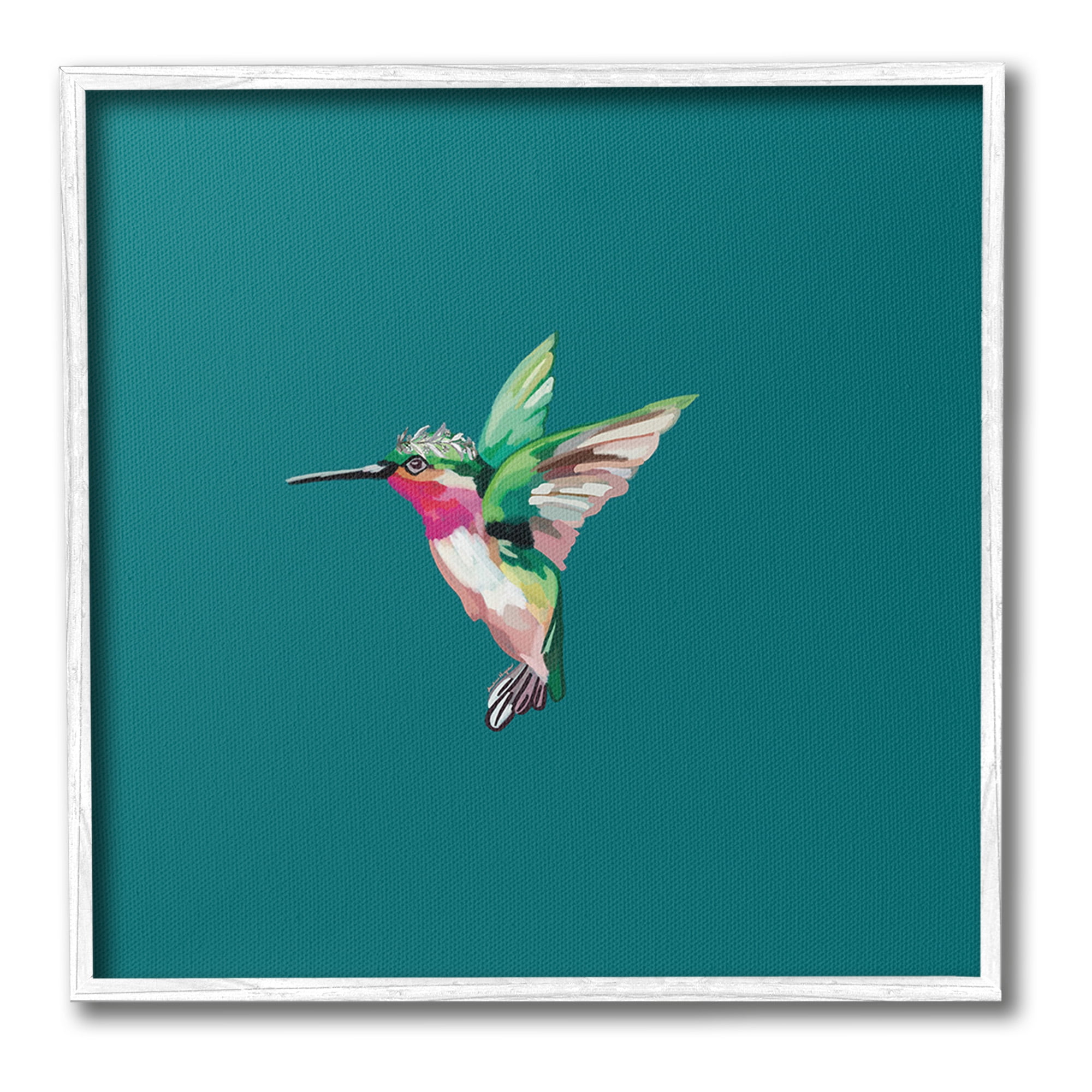 Stupell Industries Hummingbird with Crown Animals & Insects Painting White Framed Art Print Wall Art, 17 x 17