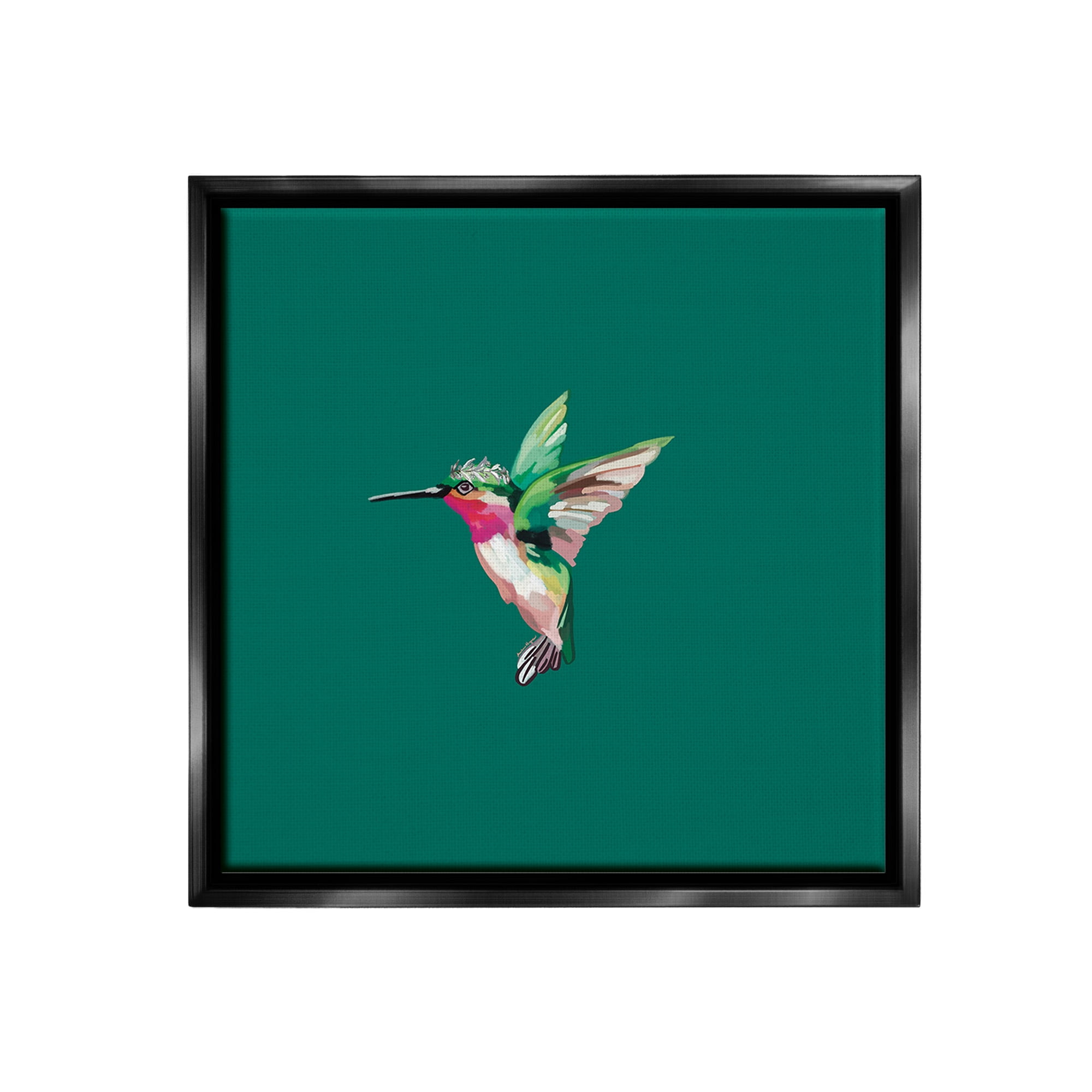 Stupell Industries Hummingbird with Tiara Animals & Insects Painting Black Floater Framed Canvas Art Print Wall Art, 25 x 25
