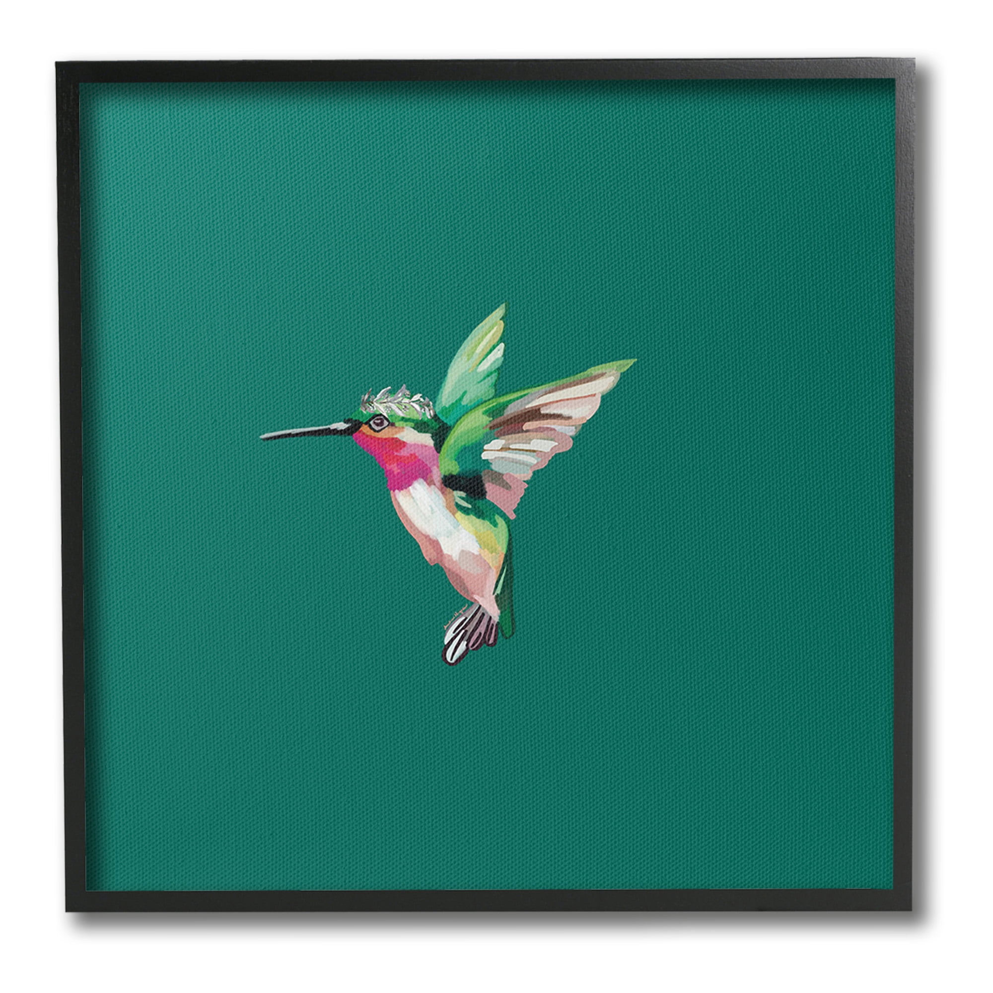 Stupell Industries Hummingbird with Tiara Animals & Insects Painting Black Framed Art Print Wall Art, 17 x 17