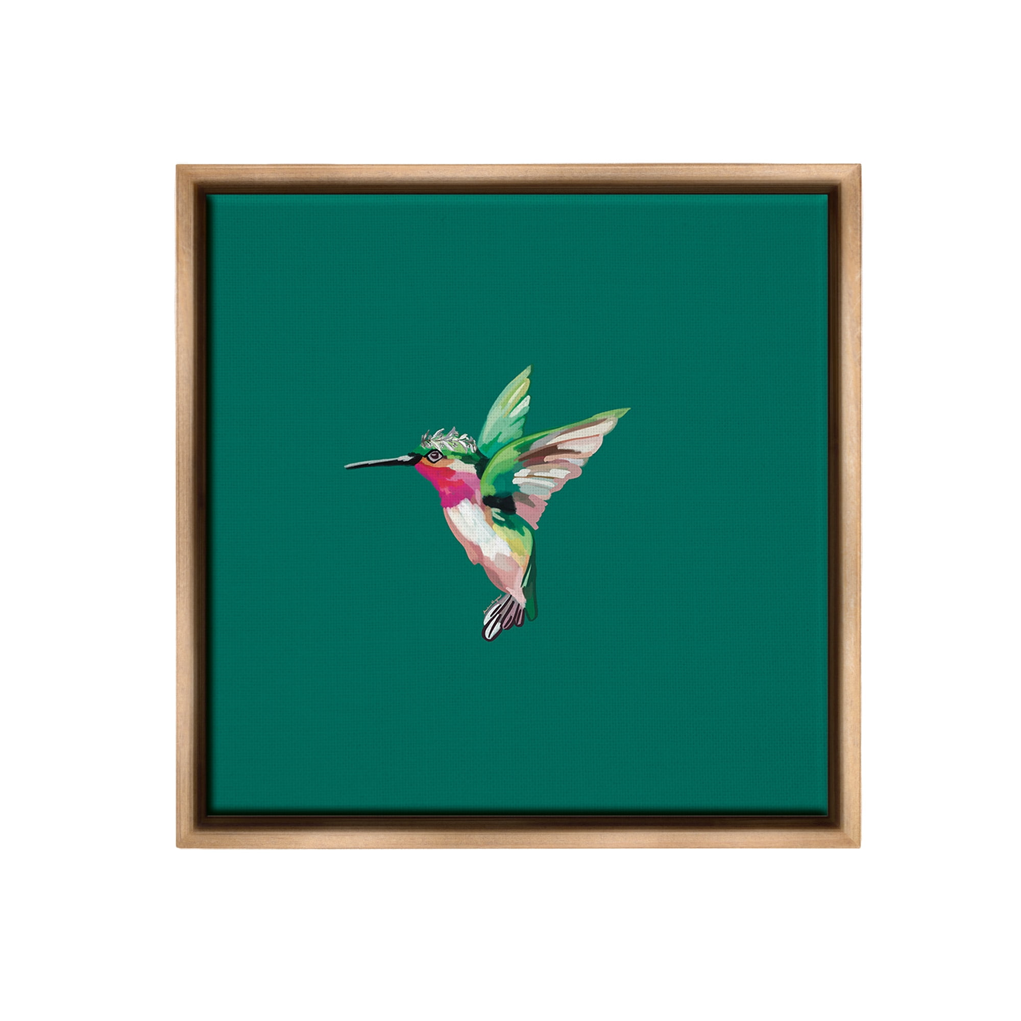 Stupell Industries Hummingbird with Tiara Animals & Insects Painting Brown Floater Framed Canvas Art Print Wall Art, 25 x 25