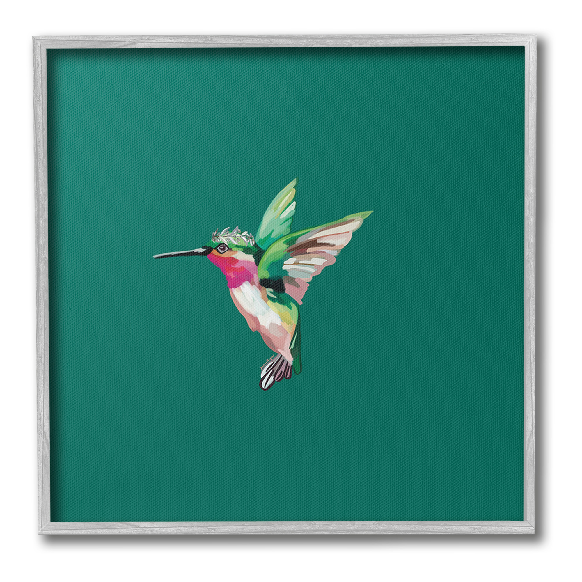 Stupell Industries Hummingbird with Tiara Animals & Insects Painting Gray Framed Art Print Wall Art, 24 x 24