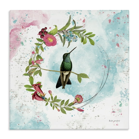 Stupell Industries Hummingbird within Wreath Animals Painting Wrapped Canvas Art Print Wall Art, 17 x 17