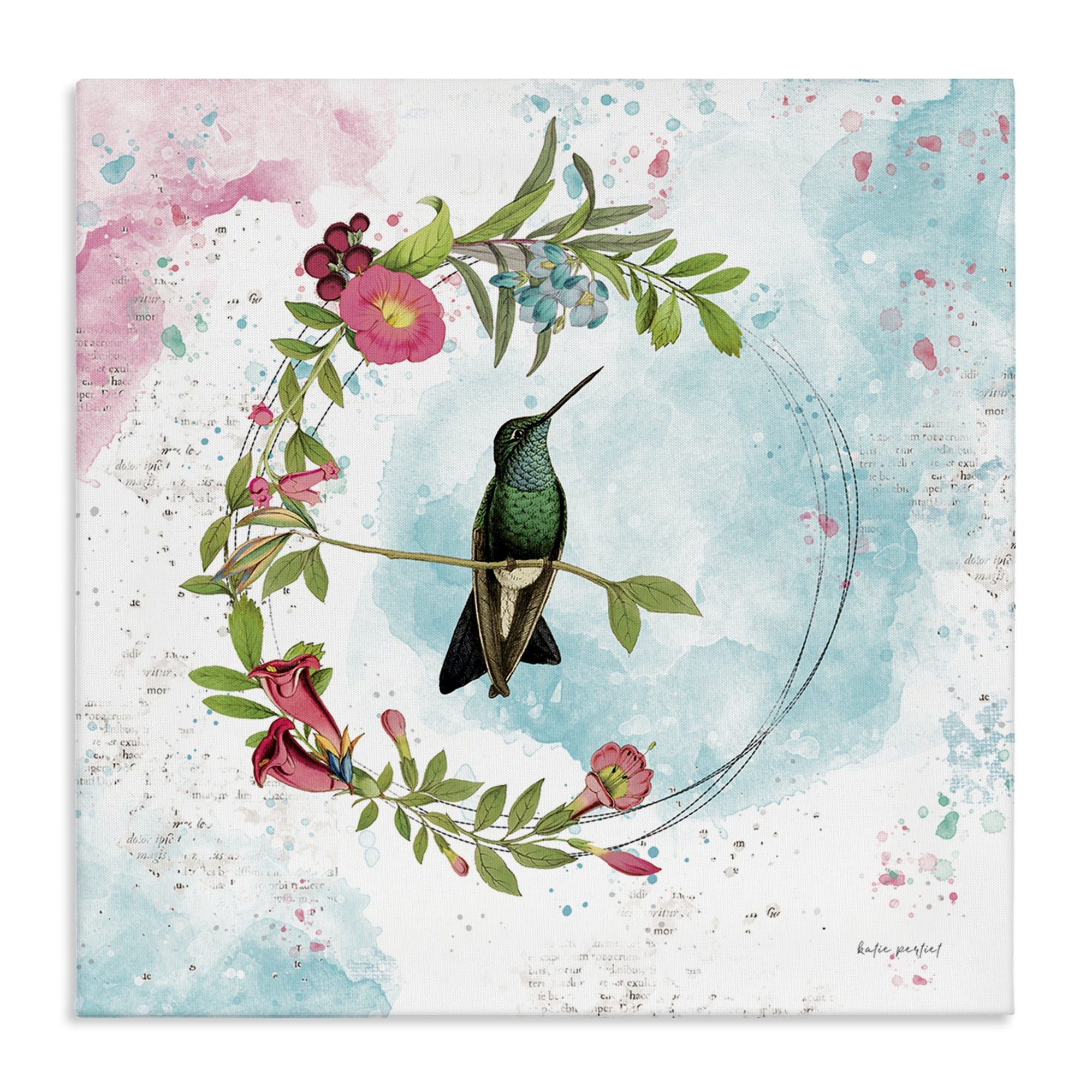Stupell Industries Hummingbird within Wreath Animals Painting Wrapped Canvas Art Print Wall Art, 30 x 30