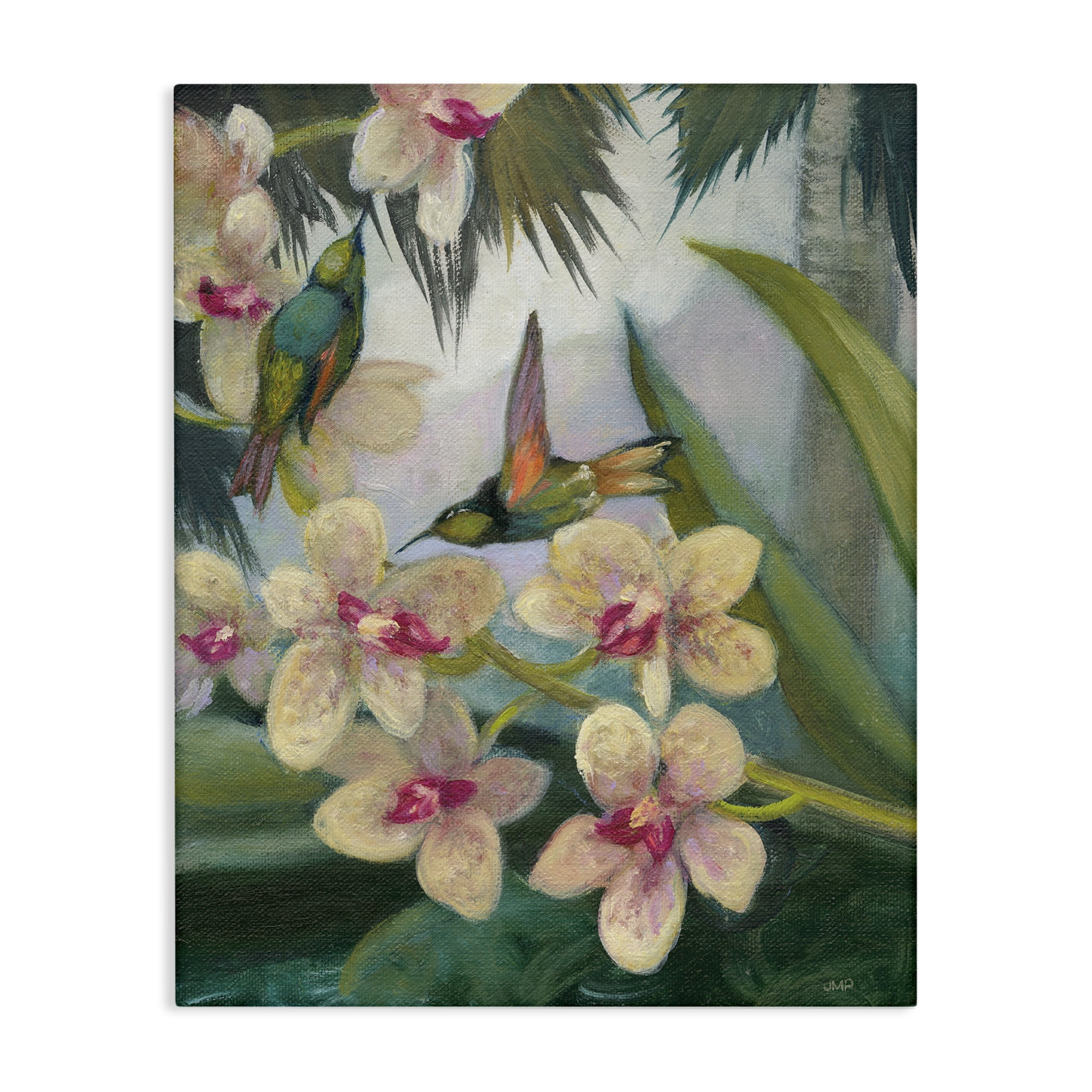 Stupell Industries Hummingbirds Among Blossoms Landscape Painting Gallery Wrapped Canvas Art Print Wall Art, 24 x 30