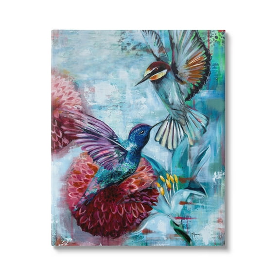 Stupell Industries Hummingbirds & Dahlias Animals & Insects Painting Gallery Wrapped Canvas Art Print Wall Art, 16 x 20