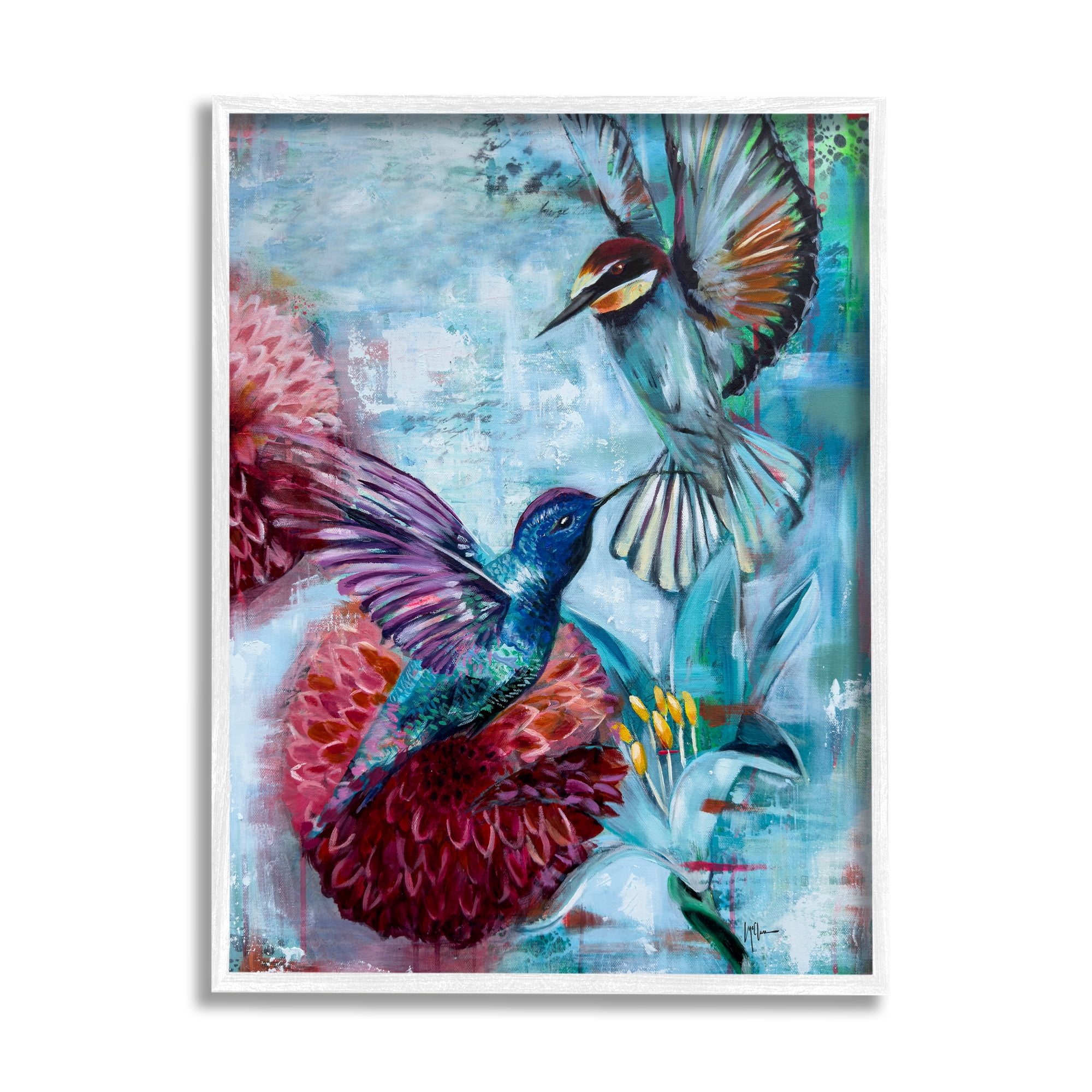 Stupell Industries Hummingbirds & Dahlias Animals & Insects Painting White Framed Art Print Wall Art, 11 x 14