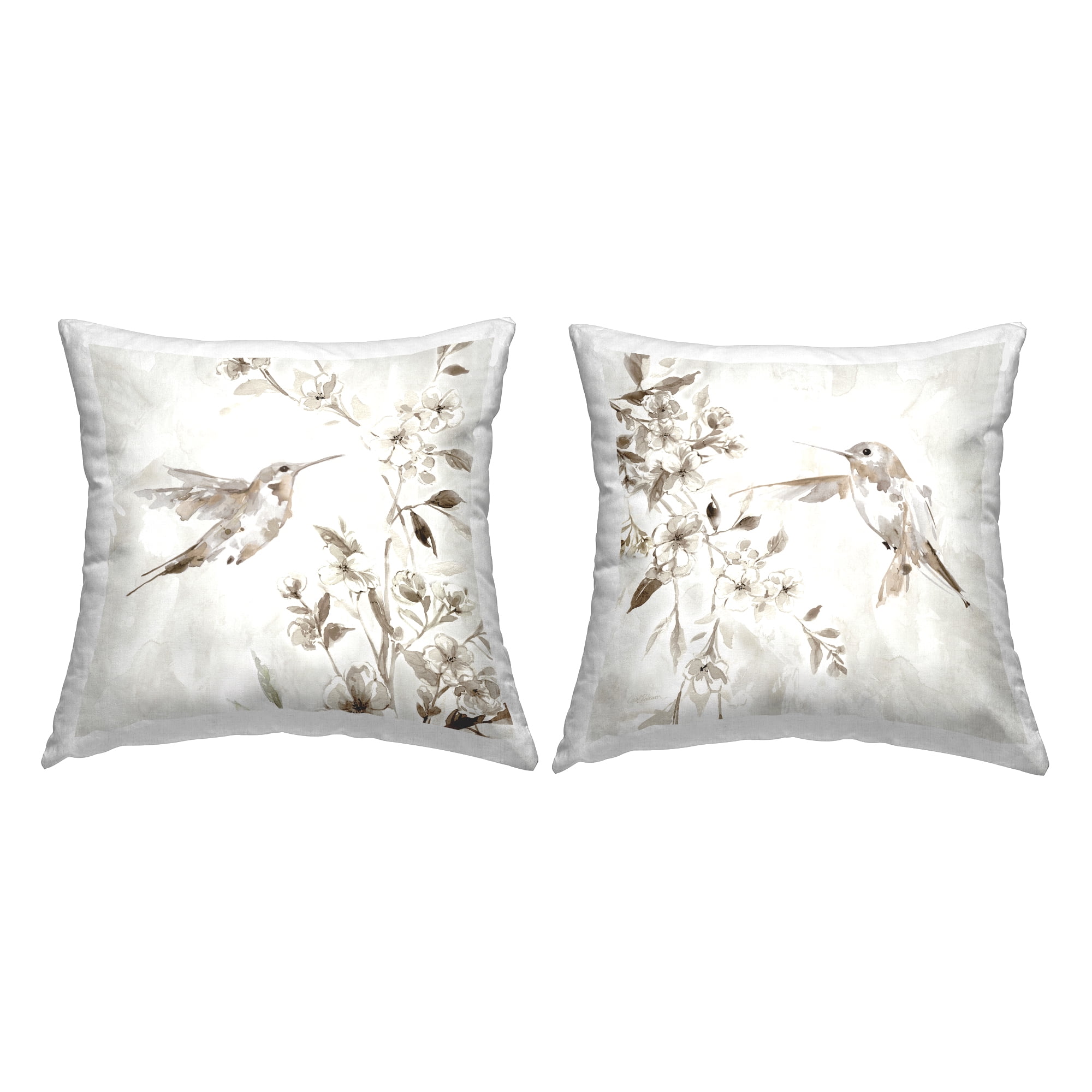 Stupell Industries Hummingbirds & Ivory Flowers Square Decorative Printed Throw Pillow, 18 x 18, Set of 2