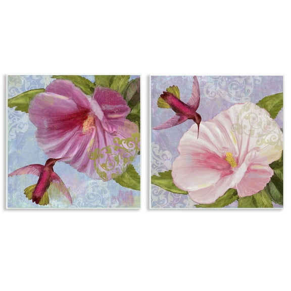 Stupell Industries Hummingbirds & Poppy Bulbs Floral Painting Unframed Art Print Wall Art, 12 x 12, Set of 2