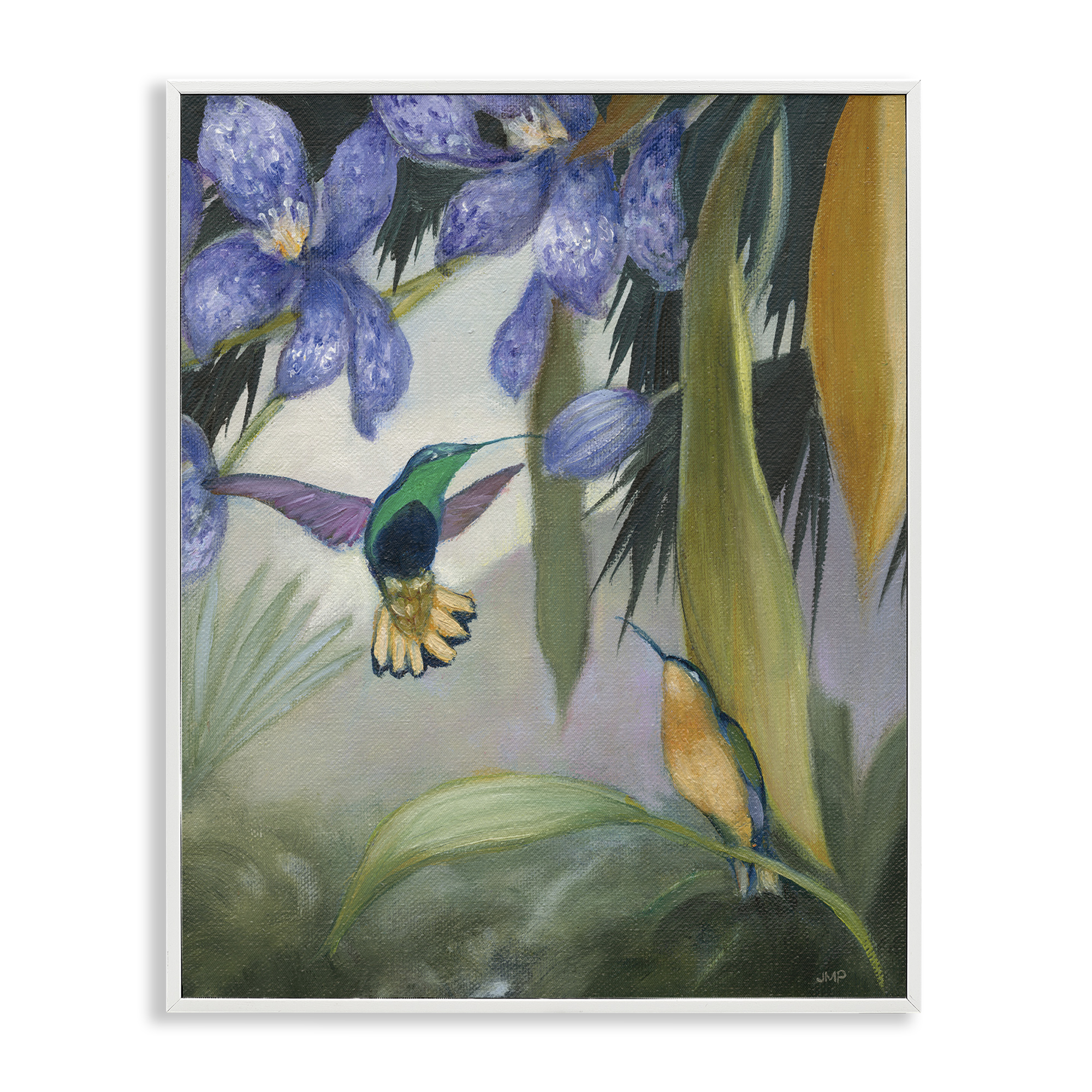 Stupell Industries Hummingbirds in Nature Landscape Painting White Framed Art Print Wall Art, 11 x 14