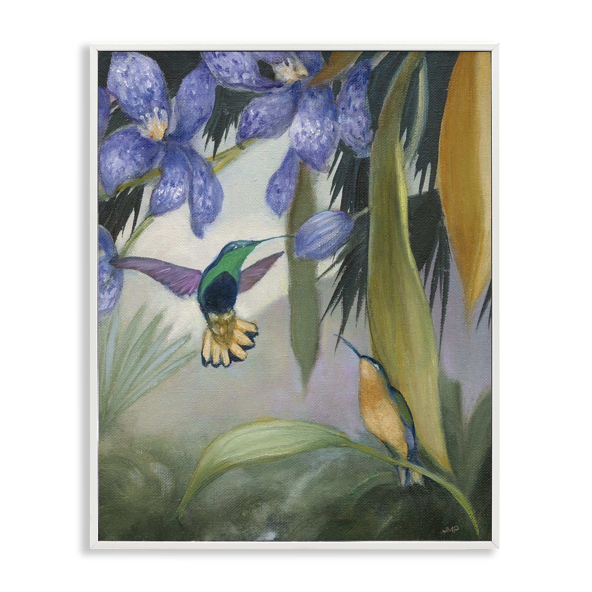Stupell Industries Hummingbirds in Nature Landscape Painting White Framed Art Print Wall Art, 16 x 20