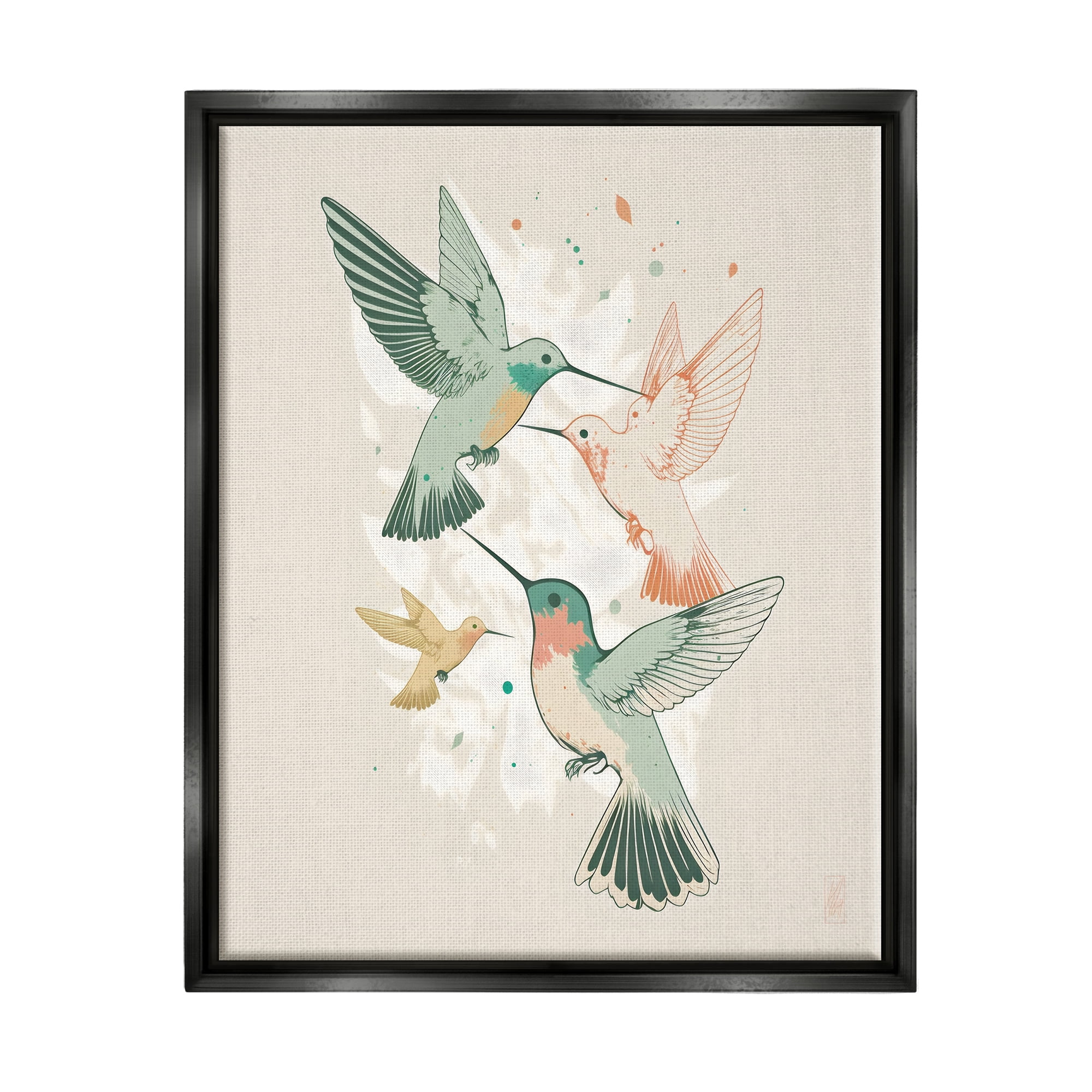 Stupell Industries Hummingbirds on Beige Animals & Insects Painting Black Floater Framed Canvas Art Print Wall Art, 17 x 21