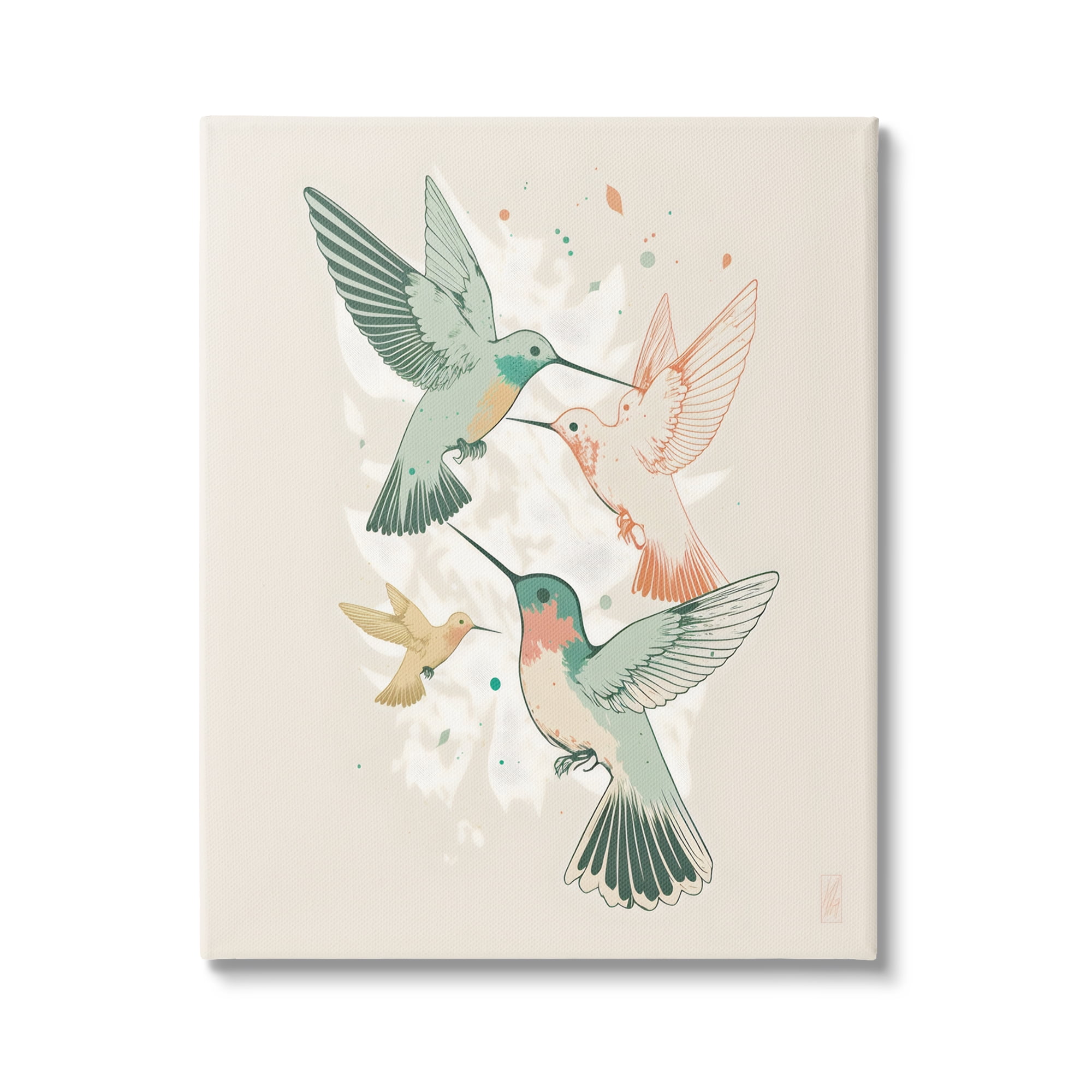 Stupell Industries Hummingbirds on Beige Animals & Insects Painting Gallery Wrapped Canvas Art Print Wall Art, 24 x 30