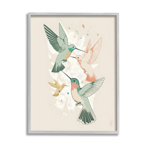 Stupell Industries Hummingbirds on Beige Animals & Insects Painting Gray Framed Art Print Wall Art, 24 x 30
