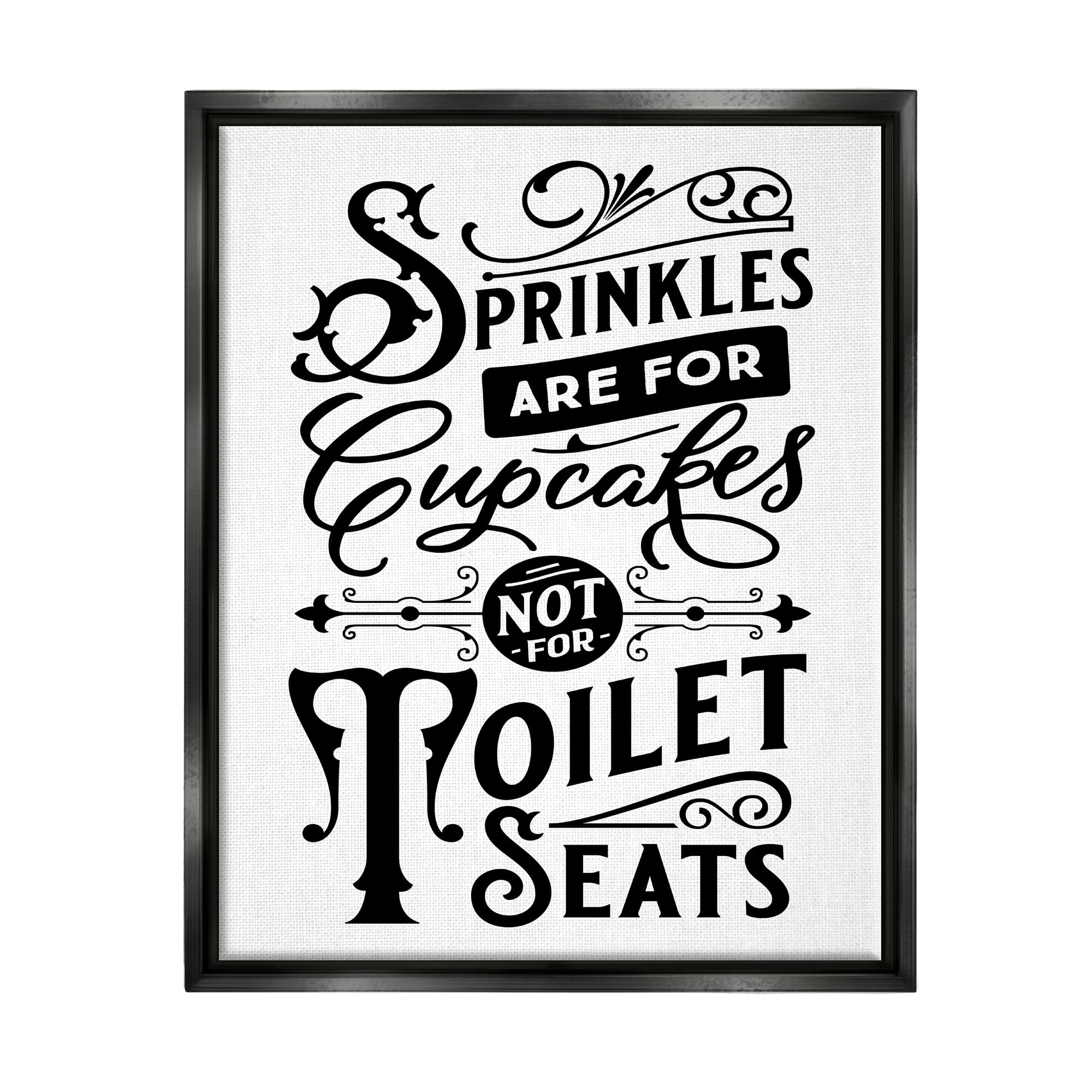 Stupell Industries Humorous Bathroom Toilet Seat Phrase Vintage Typography Graphic Art Jet Black Floating Framed Canvas Print Wall Art, Design by Lettered and Lined