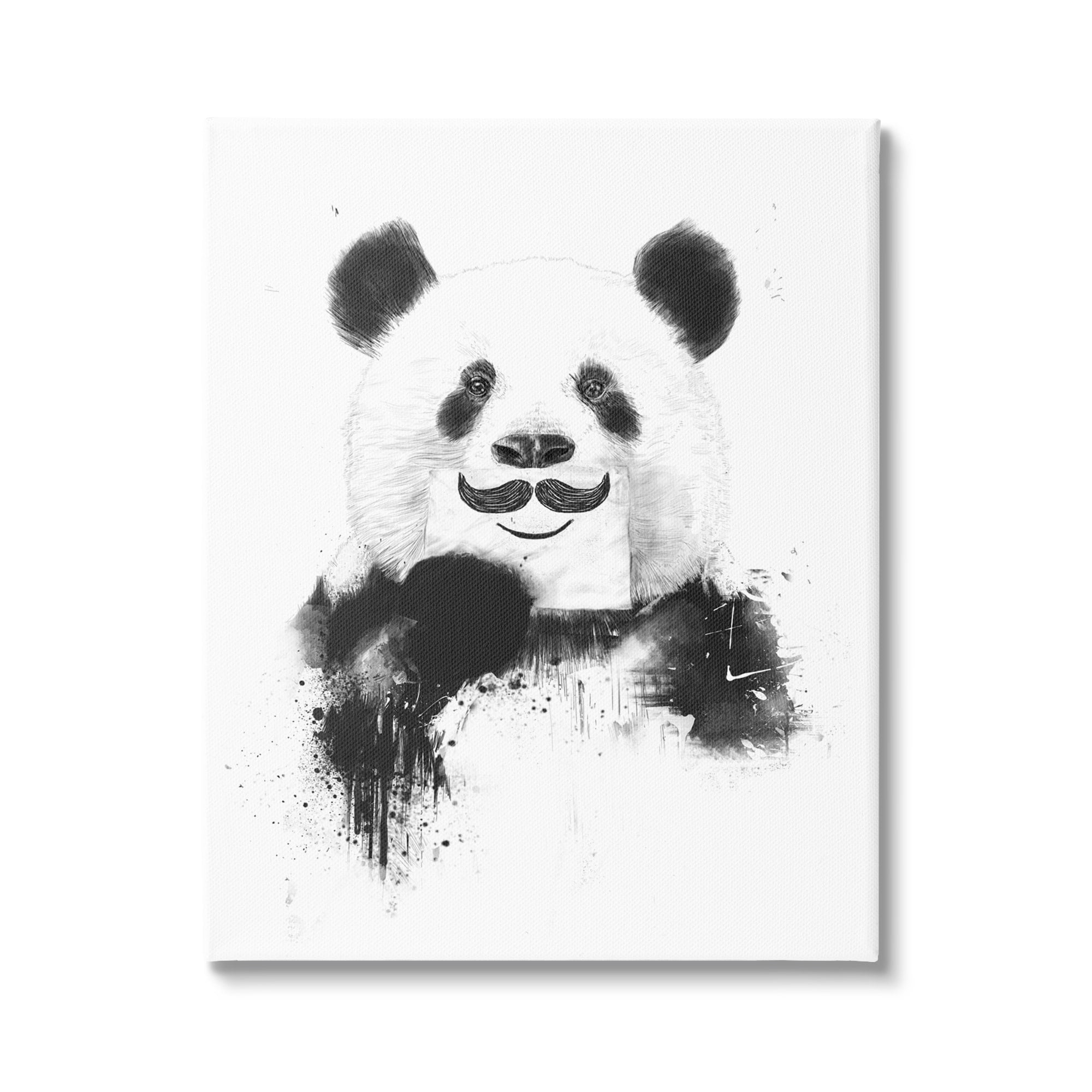 Stupell Industries Humorous Black & White Giant Panda Bear Mustache Canvas Wall Art, 16 x 20, Design by Balazs Solti