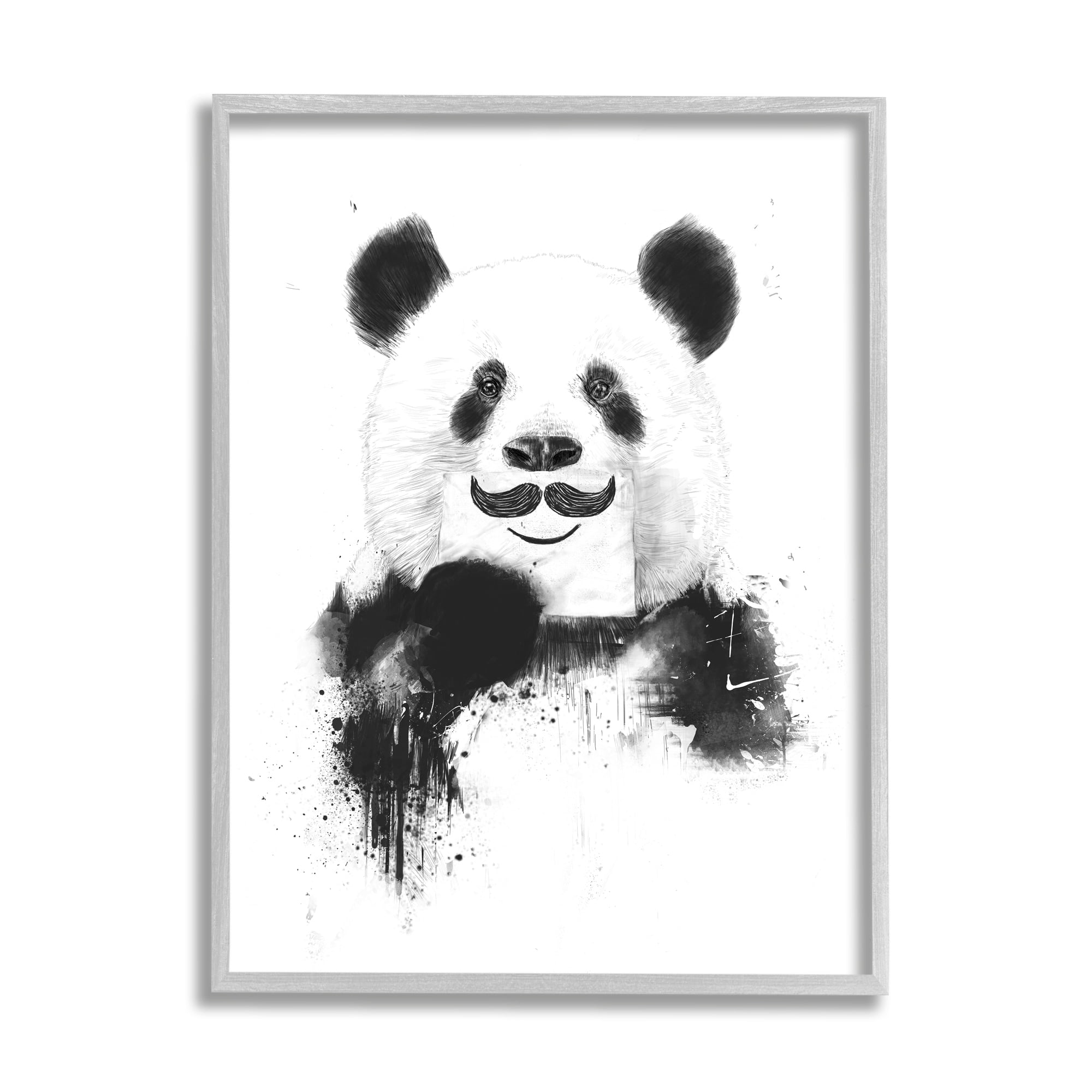 Stupell Industries Humorous Black & White Giant Panda Bear Mustache Framed Wall Art, 16 x 20, Design by Balazs Solti