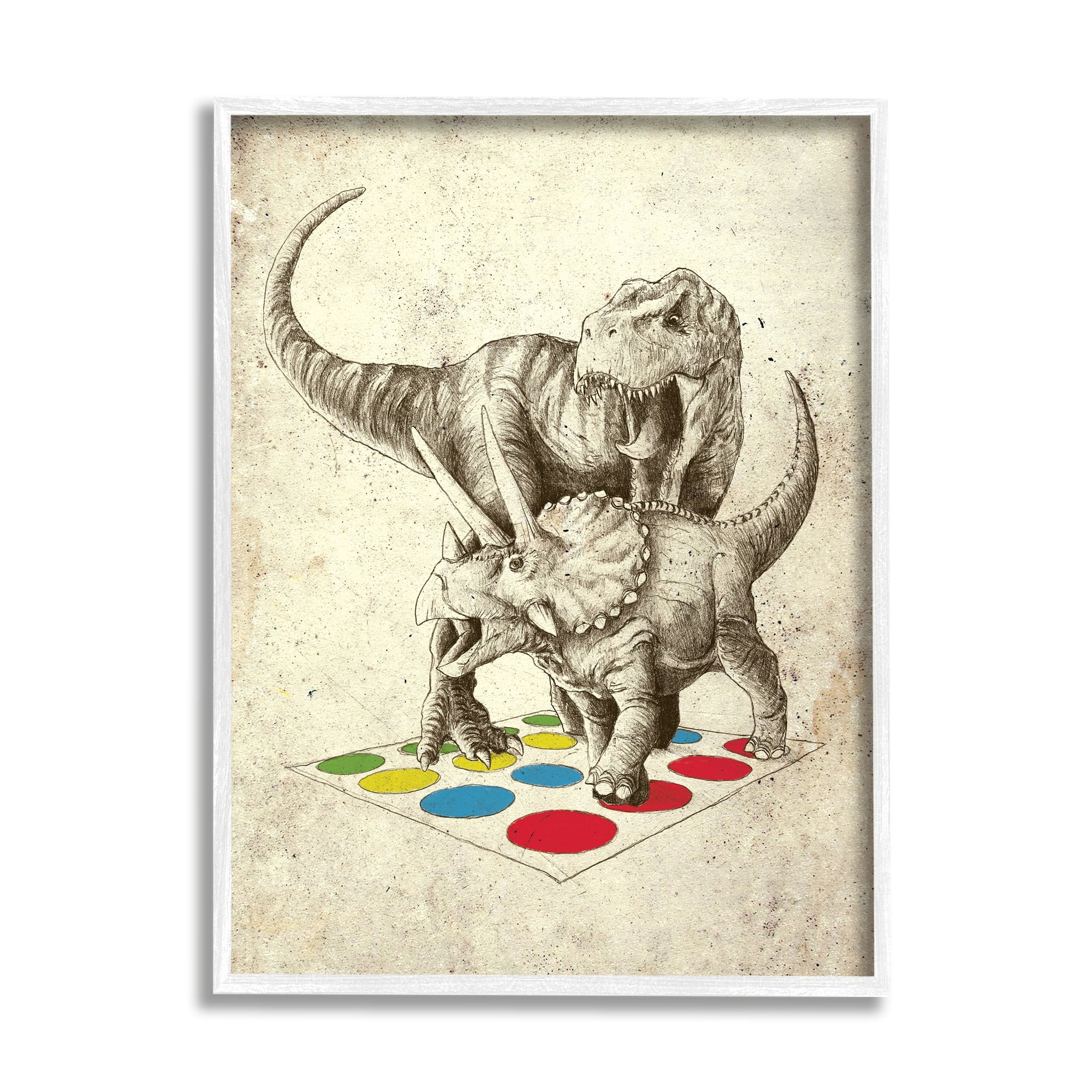 Stupell Industries Humorous Dinosaurs Playing Quirky Game Vintage Effect Framed Wall Art, 16 x 20, Design by Arrolynn Weiderhold