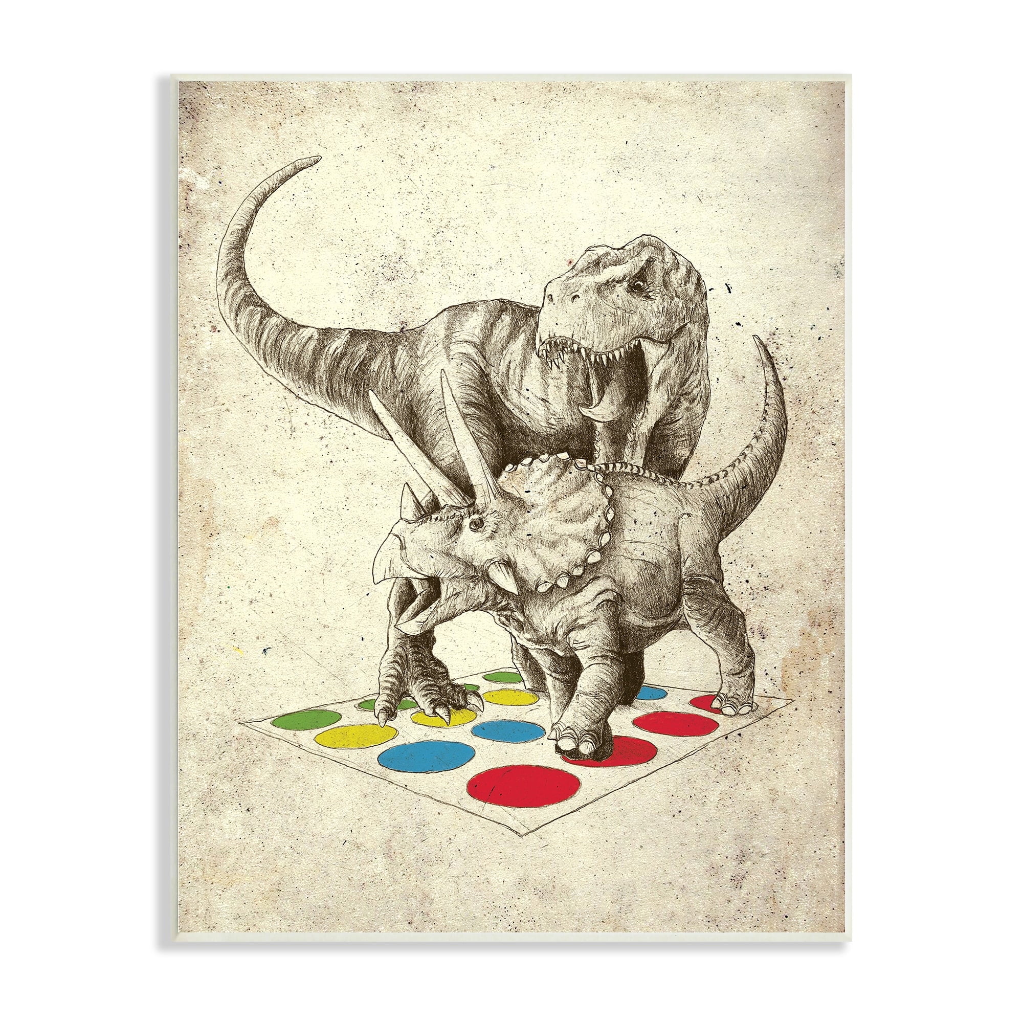 Stupell Industries Humorous Dinosaurs Playing Quirky Game Vintage Effect Wood Wall Art, 10 x 15, Design by Arrolynn Weiderhold