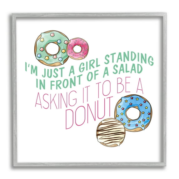 Stupell Industries Humorous Donut Girl Quote Pastel Typography Graphic Art Gray Framed Art Print Wall Art, 17x17, by Kim Allen
